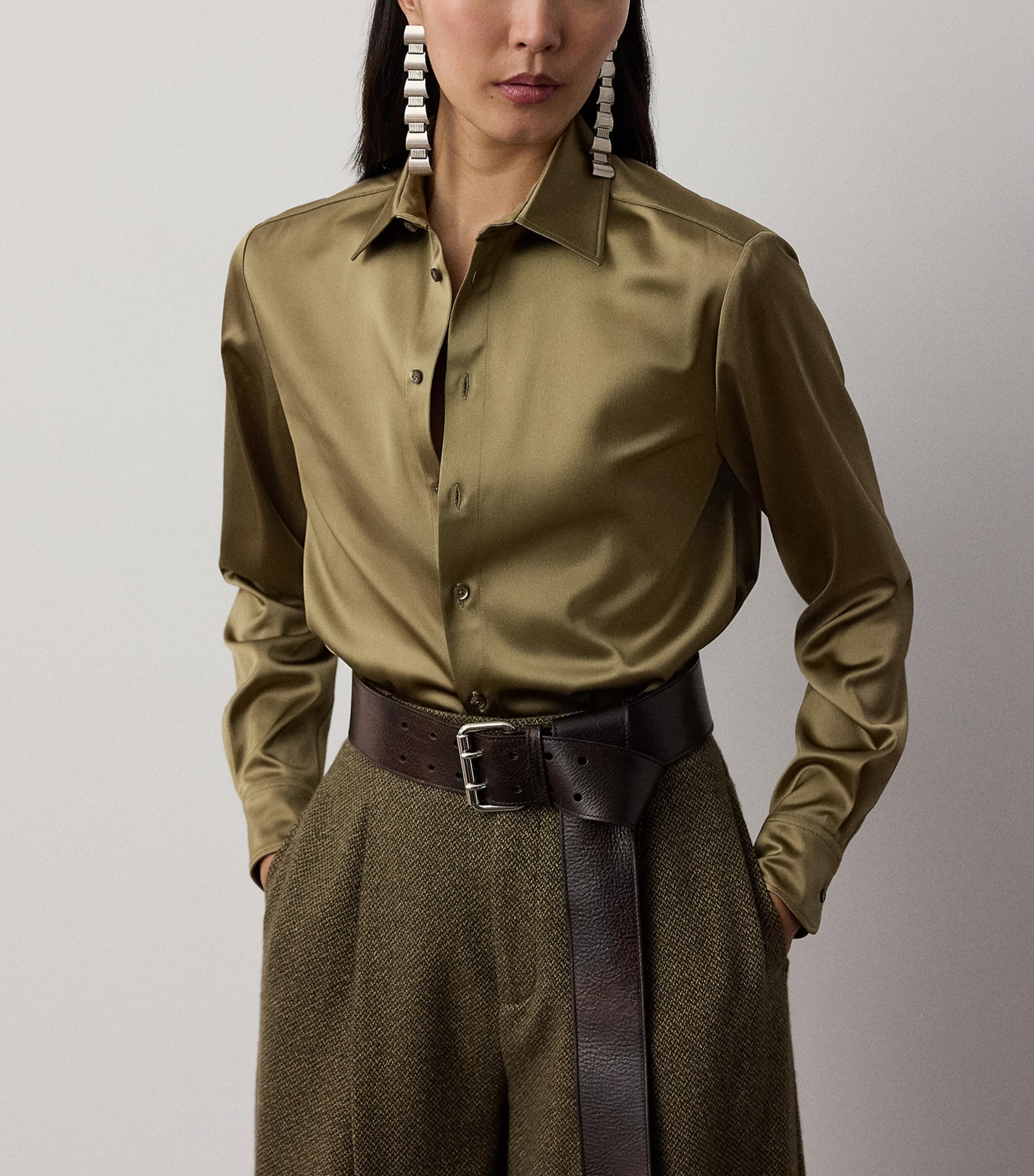 Ralph Lauren Collection Womens Satin Adrien Shirt Porcini Image 3