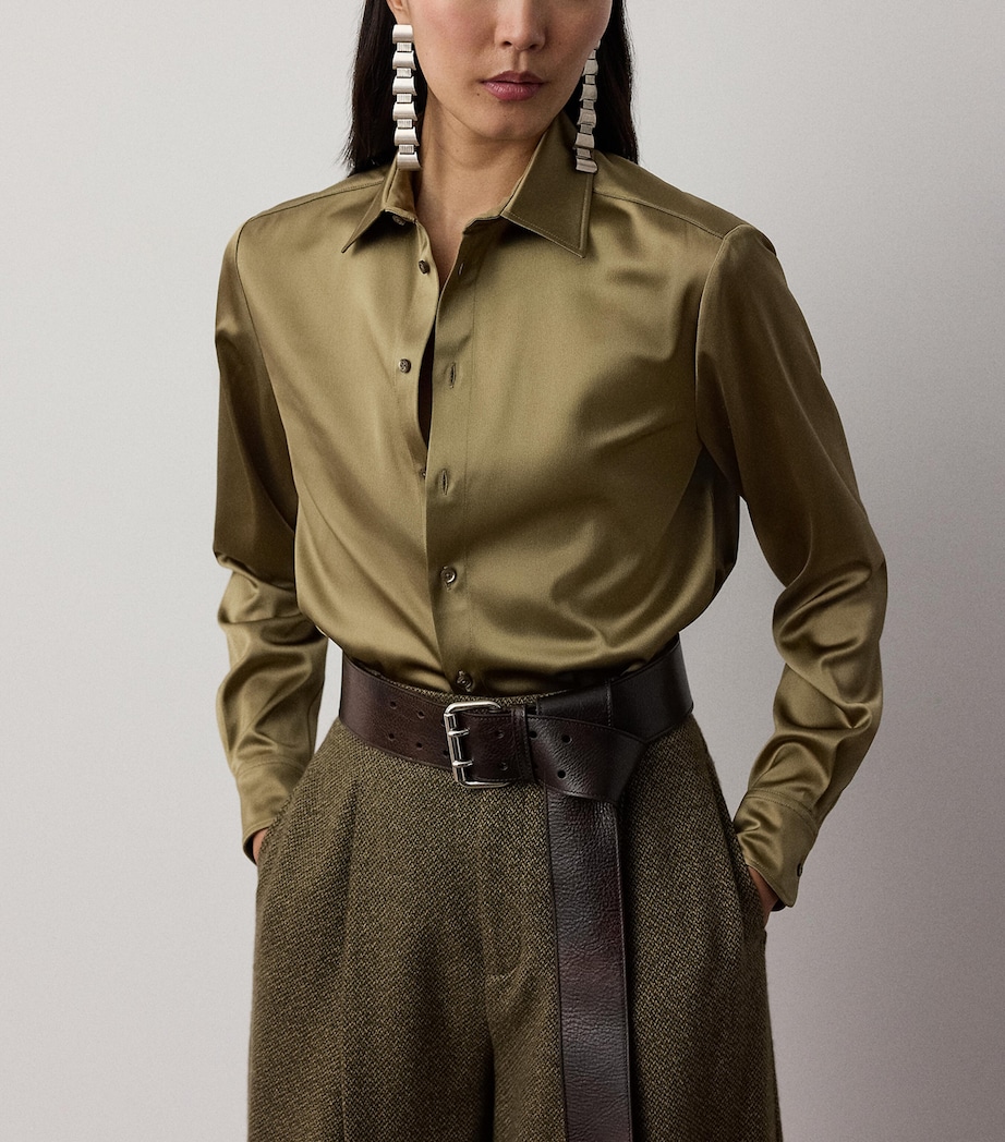 Ralph Lauren Collection Womens Satin Adrien Shirt Porcini Image 3