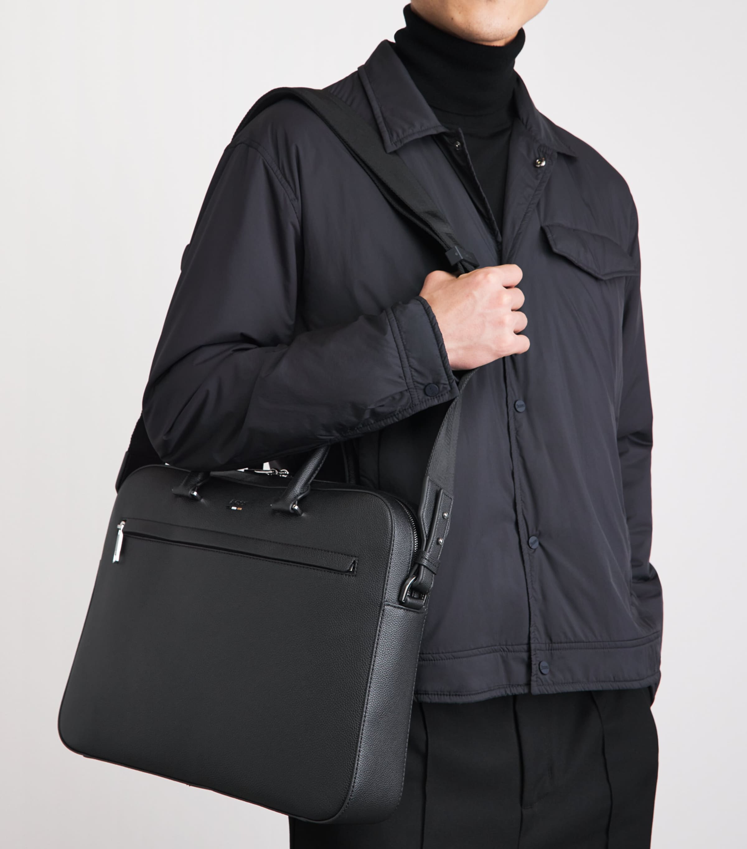 BOSS Grained Leather Briefcase Black Image 2