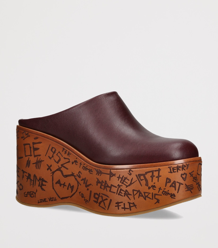 Chloé Leather Wedge Mules 80 Wine Image 3