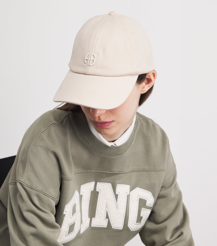 ANINE BING Embroidered Jeremy Baseball Cap Beige Wool Image 2
