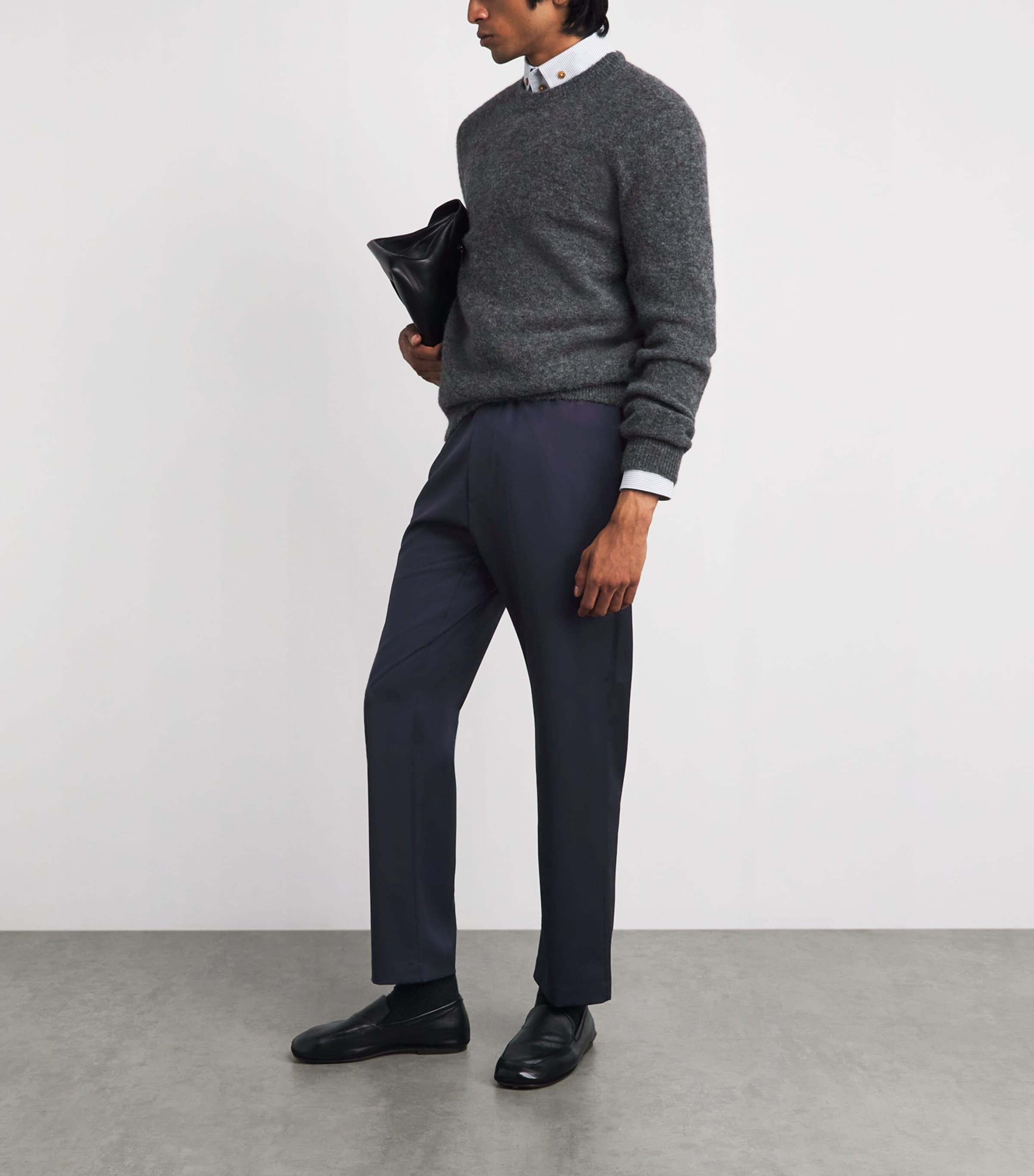 Barena Mens Wool-Blend Drawstring Straight Trousers Navy Image 2