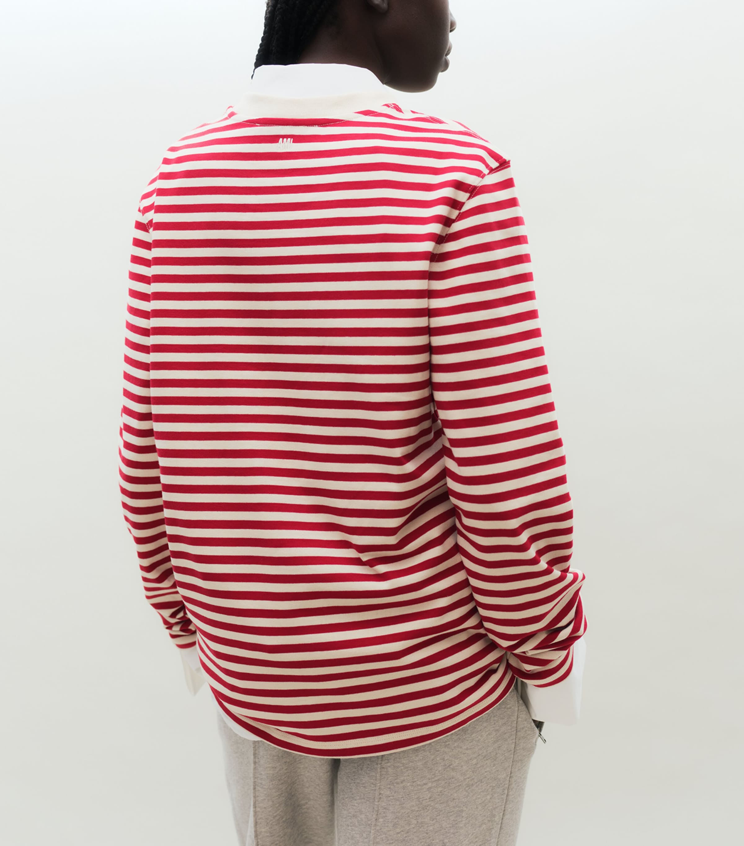AMI Paris Womens Cotton Stripe Long-Sleeve T-Shirt Rouge Rubis/ivoire Image 5