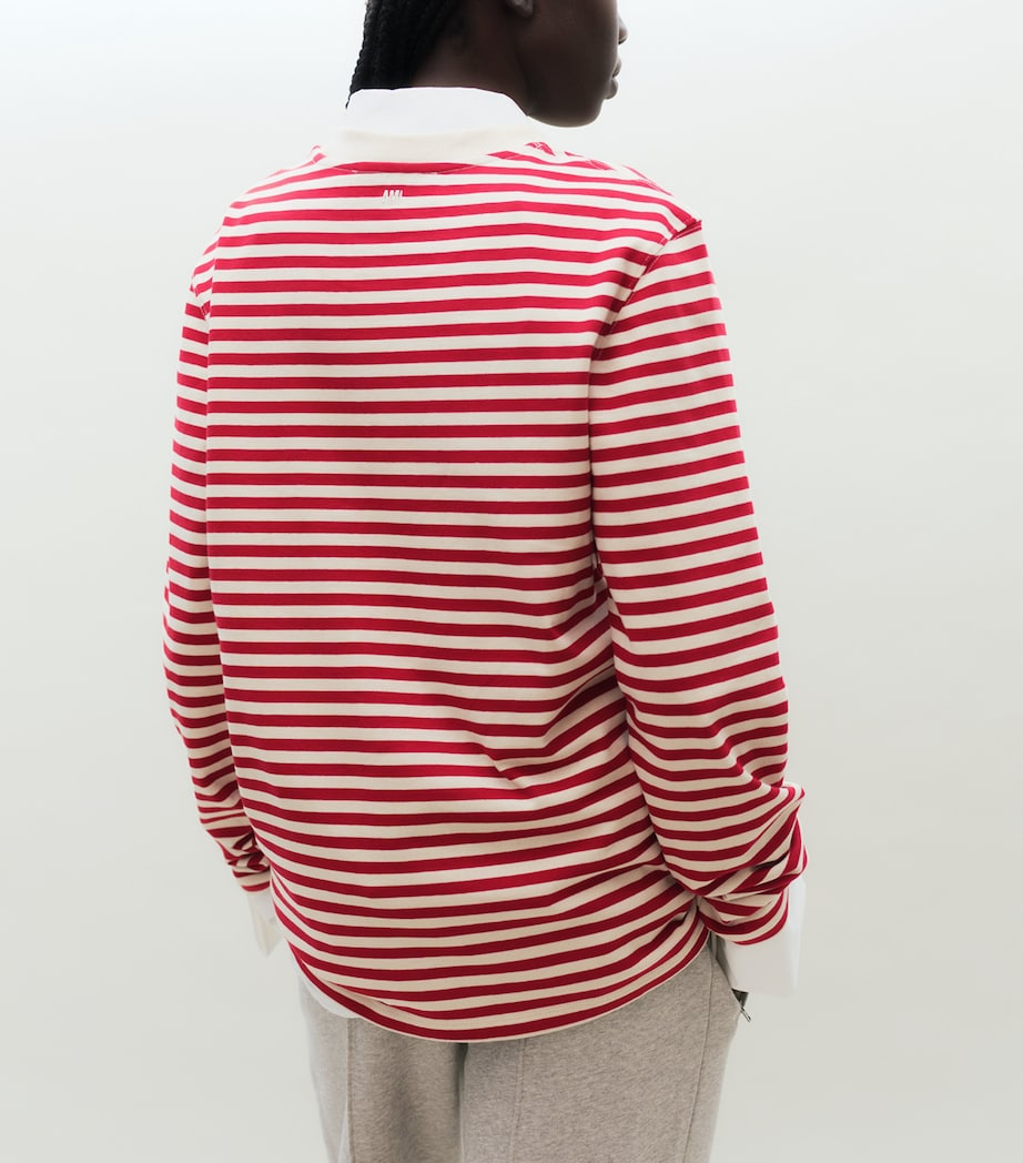 AMI Paris Womens Cotton Stripe Long-Sleeve T-Shirt Rouge Rubis/ivoire Image 5