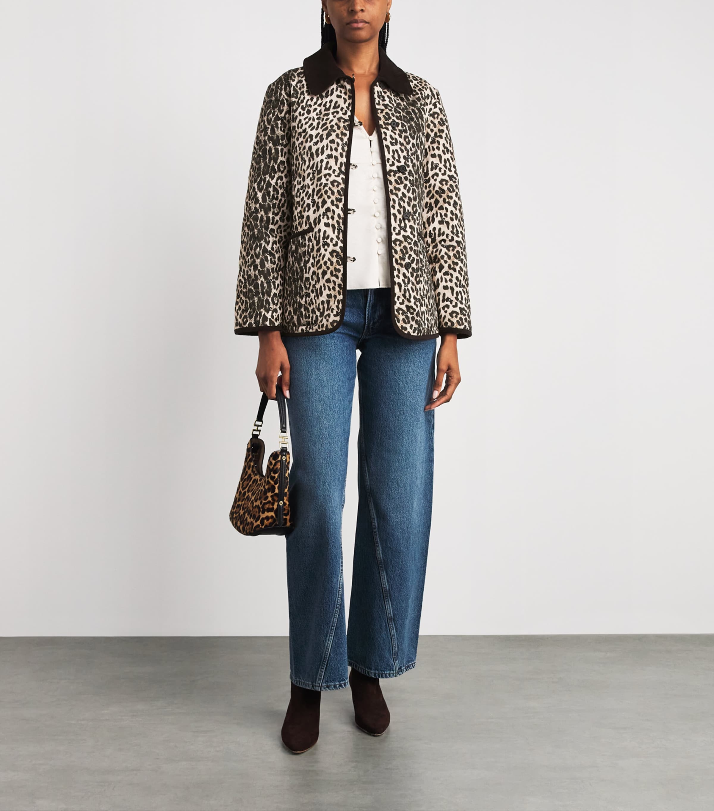 Rixo Womens Cotton Leopard Earla Quilted Jacket Nina Leopard Mocha Image 2