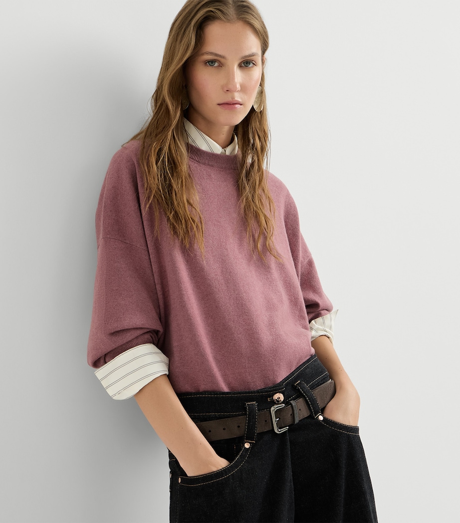 Brunello Cucinelli Womens Cashmere Crew-Neck Sweater Old Rose Image 2