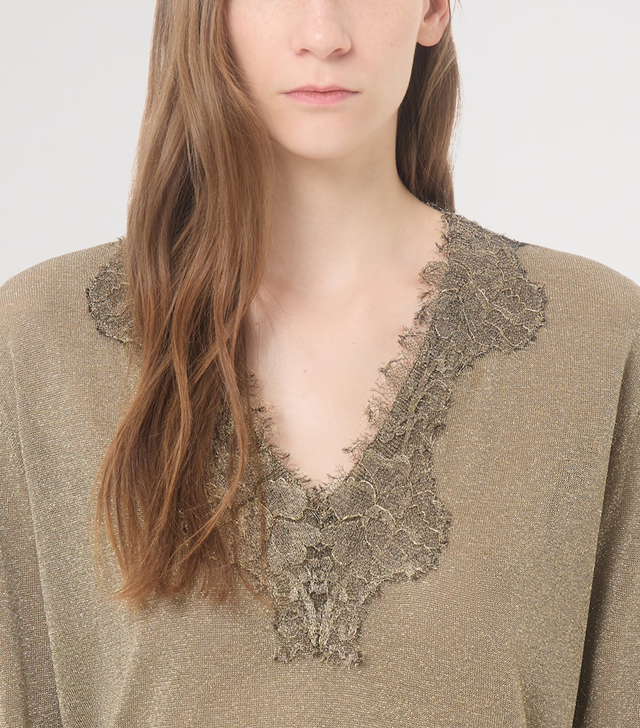 Valentino Womens Lace-Trim V-Neck Sweater Image 6