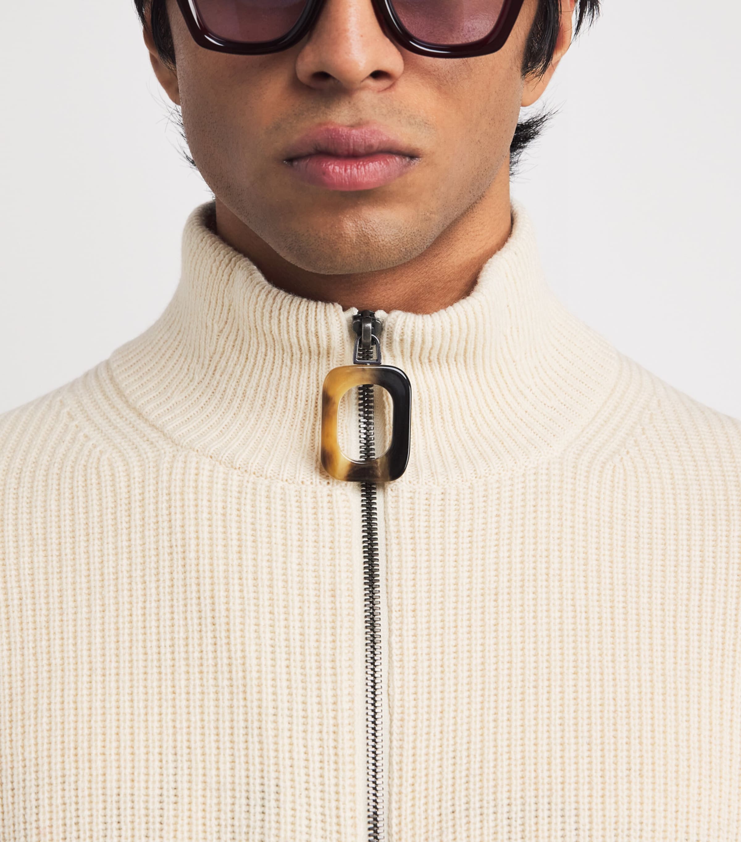 Wool-Cotton Anchor-Zip Sweater IVORY 006 Image 6