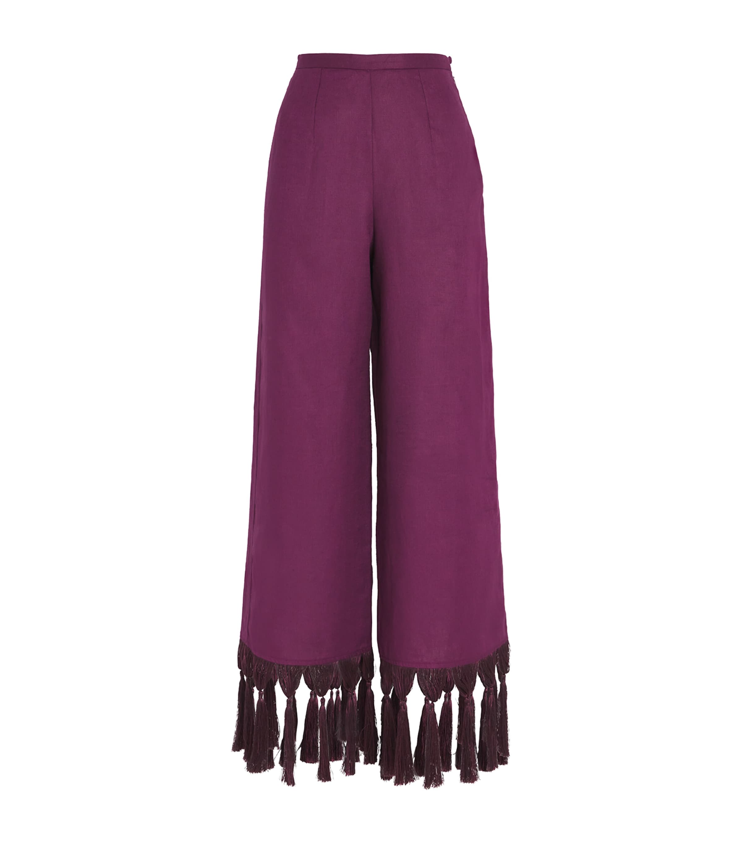 Taller Marmo Linen Fringed Marlino Trousers In Purple