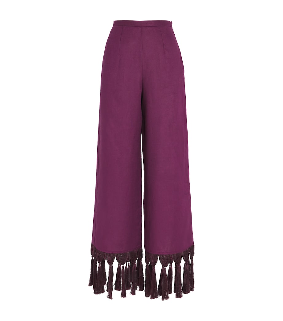 Linen Fringed Marlino Trousers PLUM Image 1