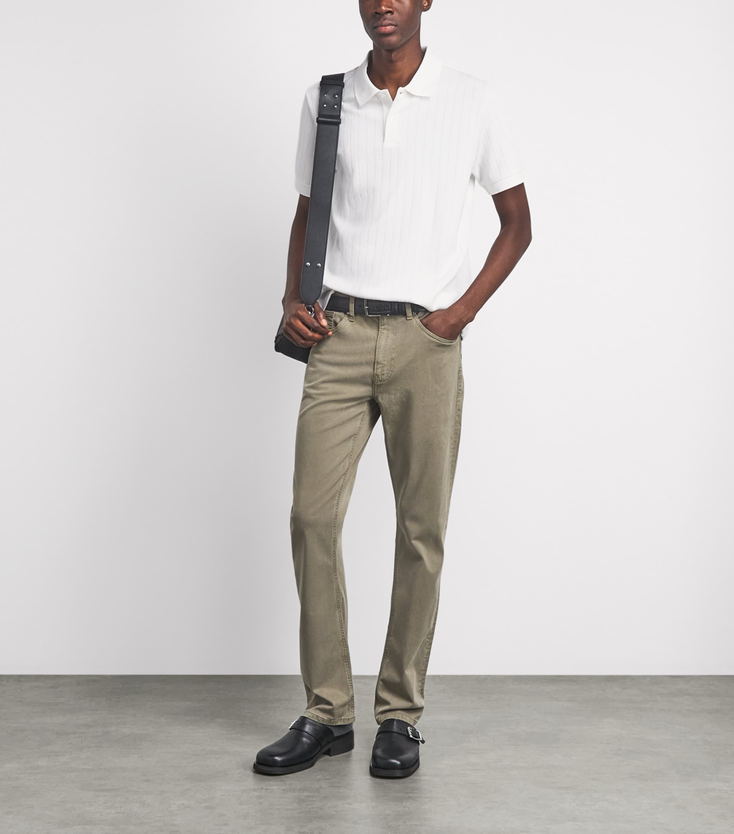 Vince Mens Pima Cotton Knit Polo Shirt Optic White Image 2