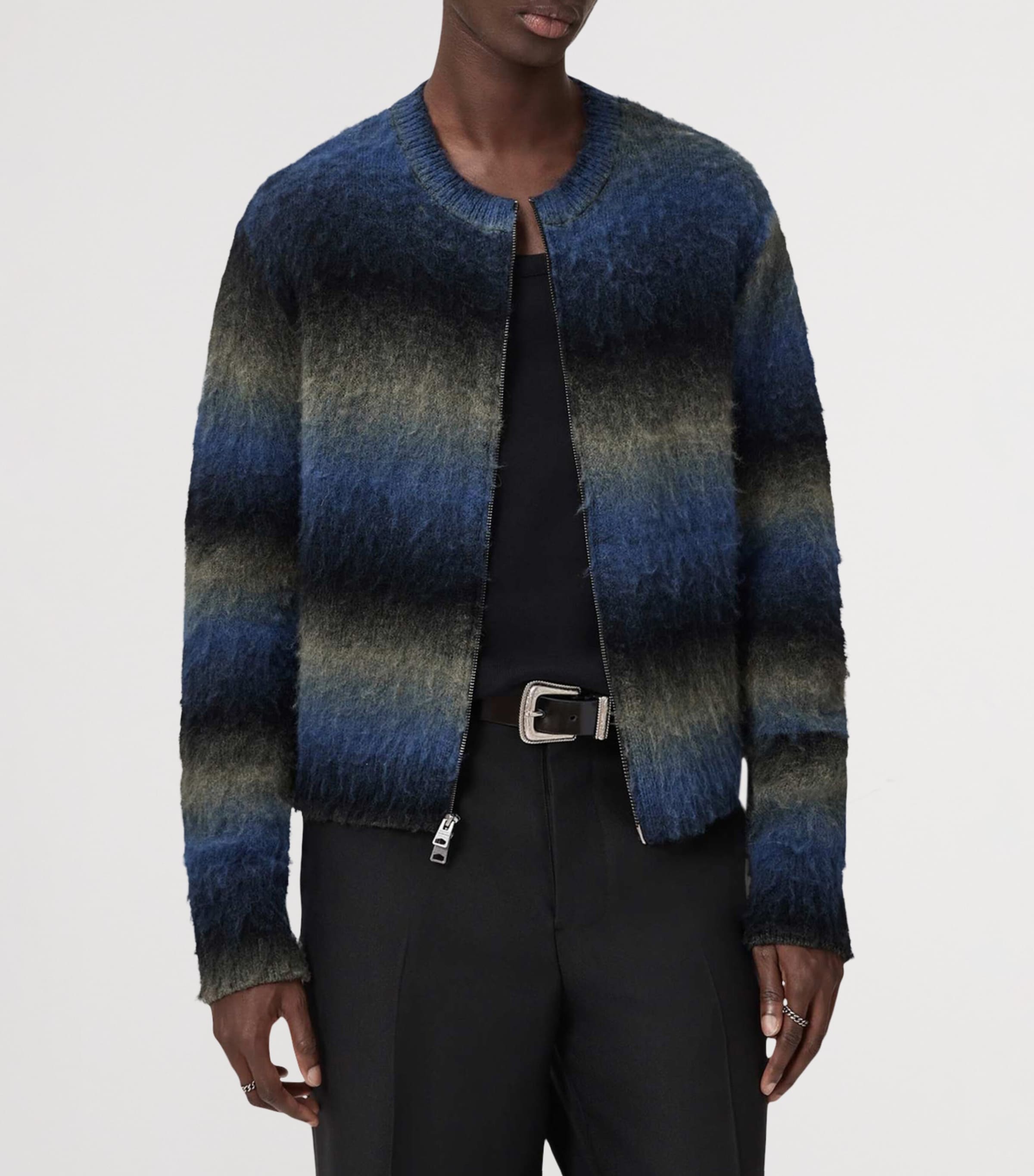 Merino Wool-Blend Halley Cardigan BLUE/GREY/BLACK Image 5