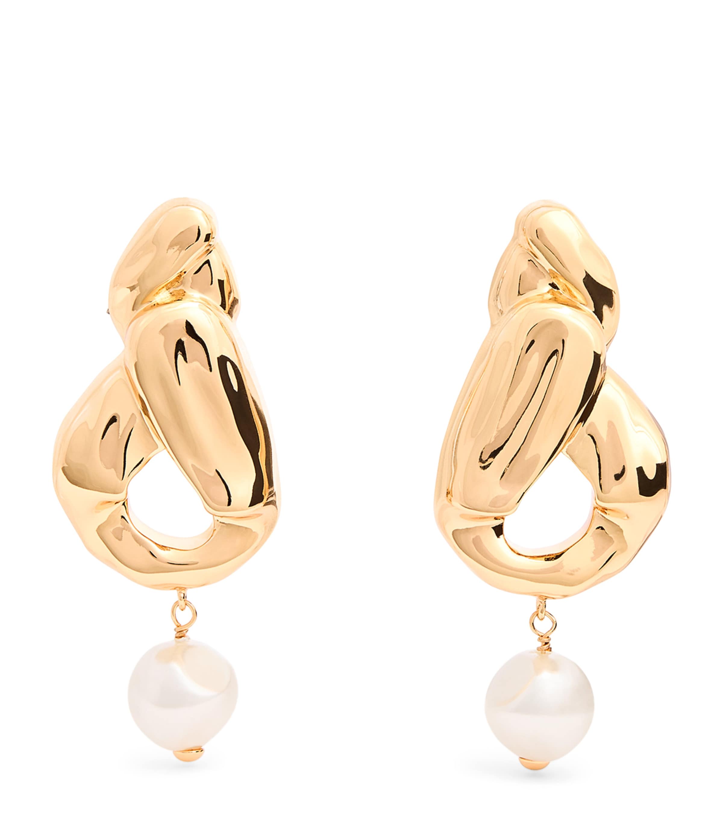 Self-portrait Faux Pearl Drop Earrings In Gold