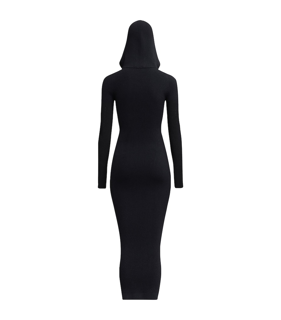Alaïa Womens Ribbed Hooded Midi Dress Noir Alaia Image 2