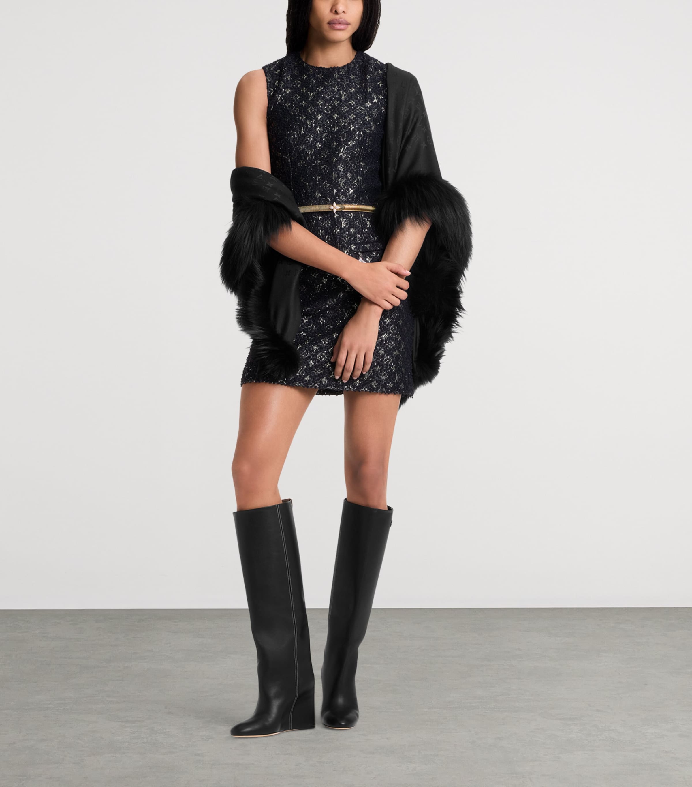 Leather Reversible Flowergram Belt GOLD/BLACK Image 4