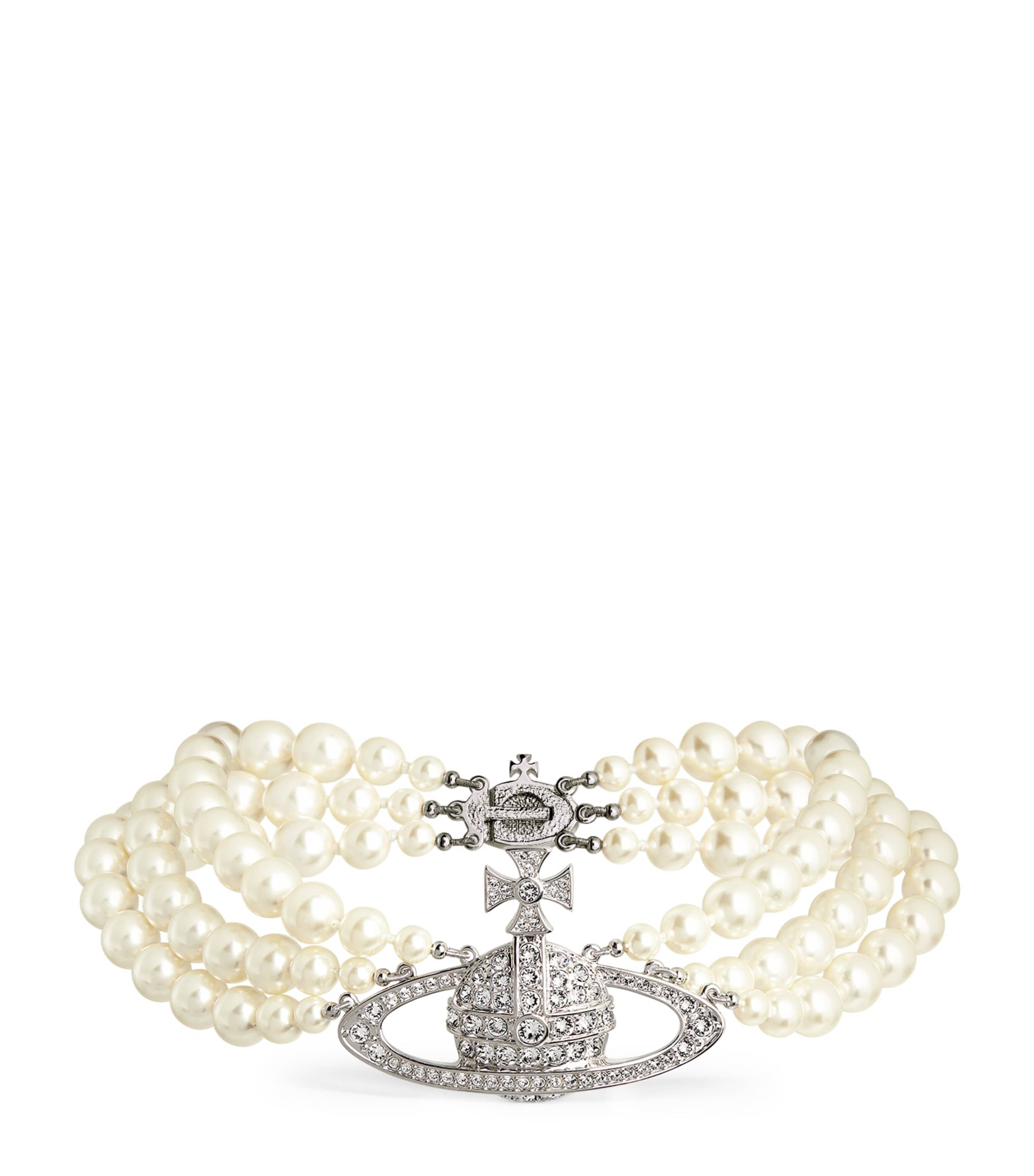 Shop Vivienne Westwood Three Row Pearl Bas Relief Choker In Silver