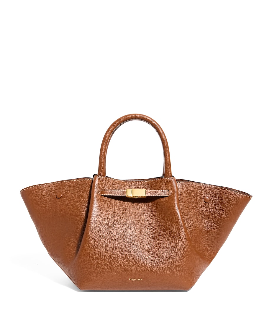 Demellier Medium Leather New York Shoulder Bag Tan W/ecru Stitching Image 1