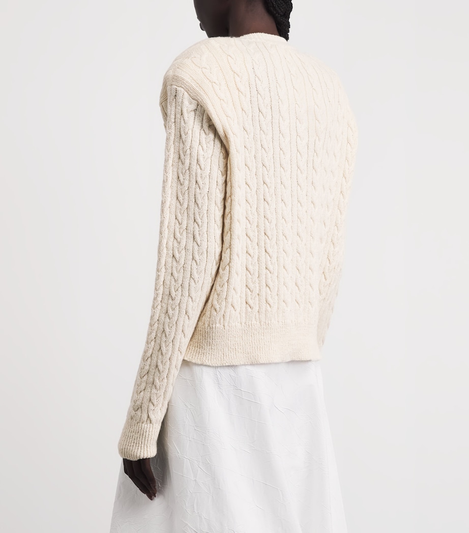 Róhe Womens Merino Wool-Cotton Cable-Knit Cardigan Cream Image 5