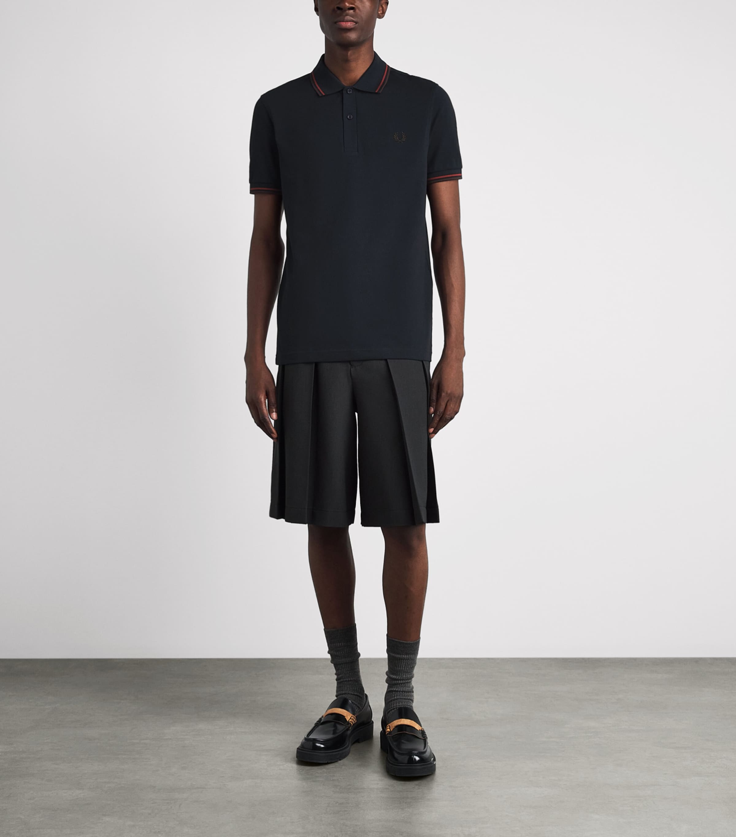 Fred Perry Mens Cotton Twin Tipped Polo Shirt Nvy/brndy/rchbrn Image 2
