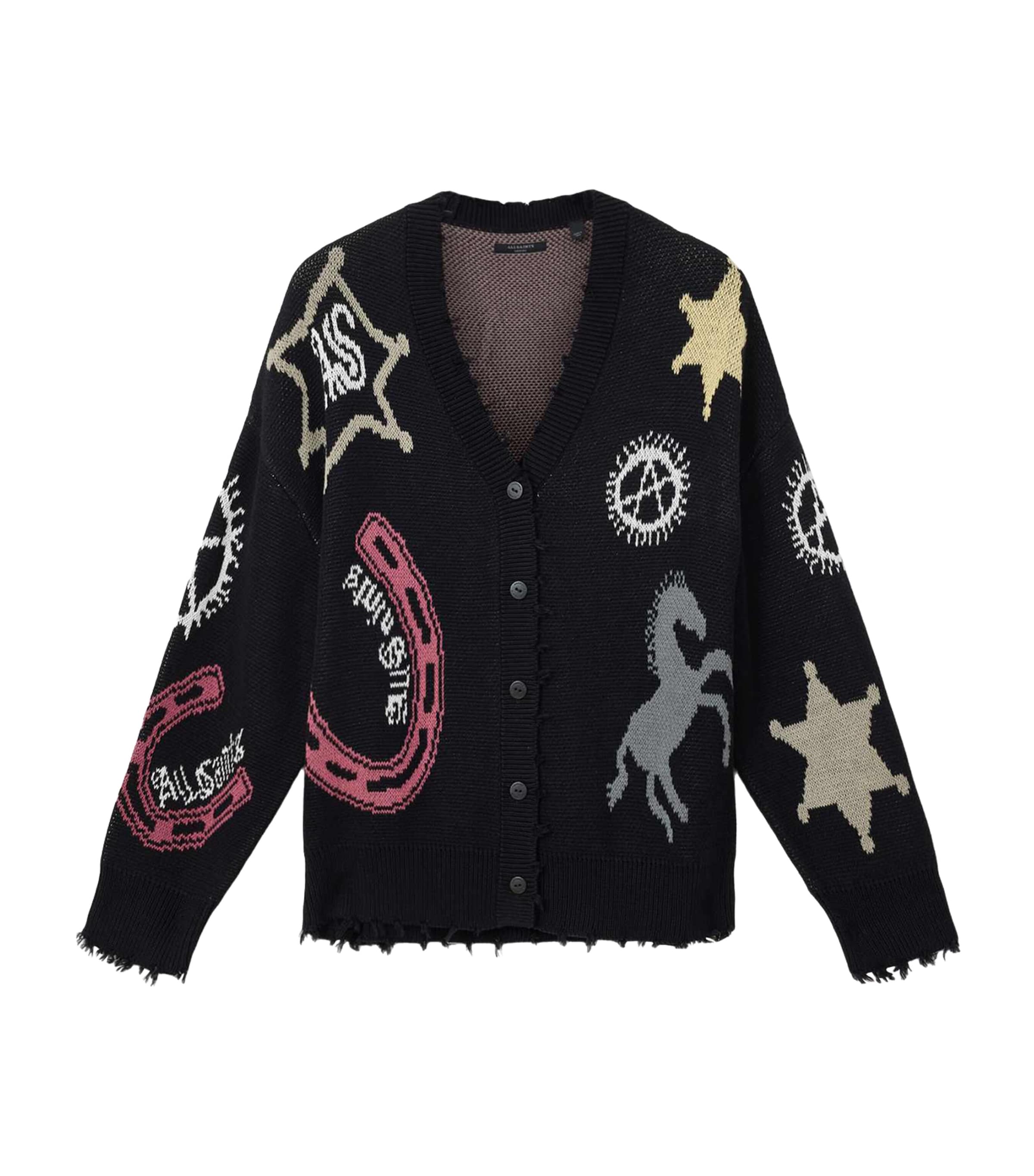 AllSaints Black Cotton Jacquard Hester Cardigan | Harrods UK