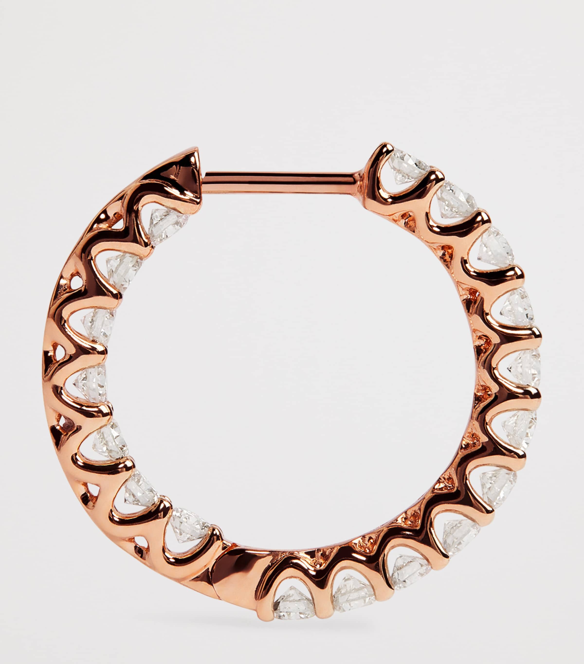 Medium Rose Gold and Diamond Hoop Earrings (1.25ctw) ROSE GOLD Image 3