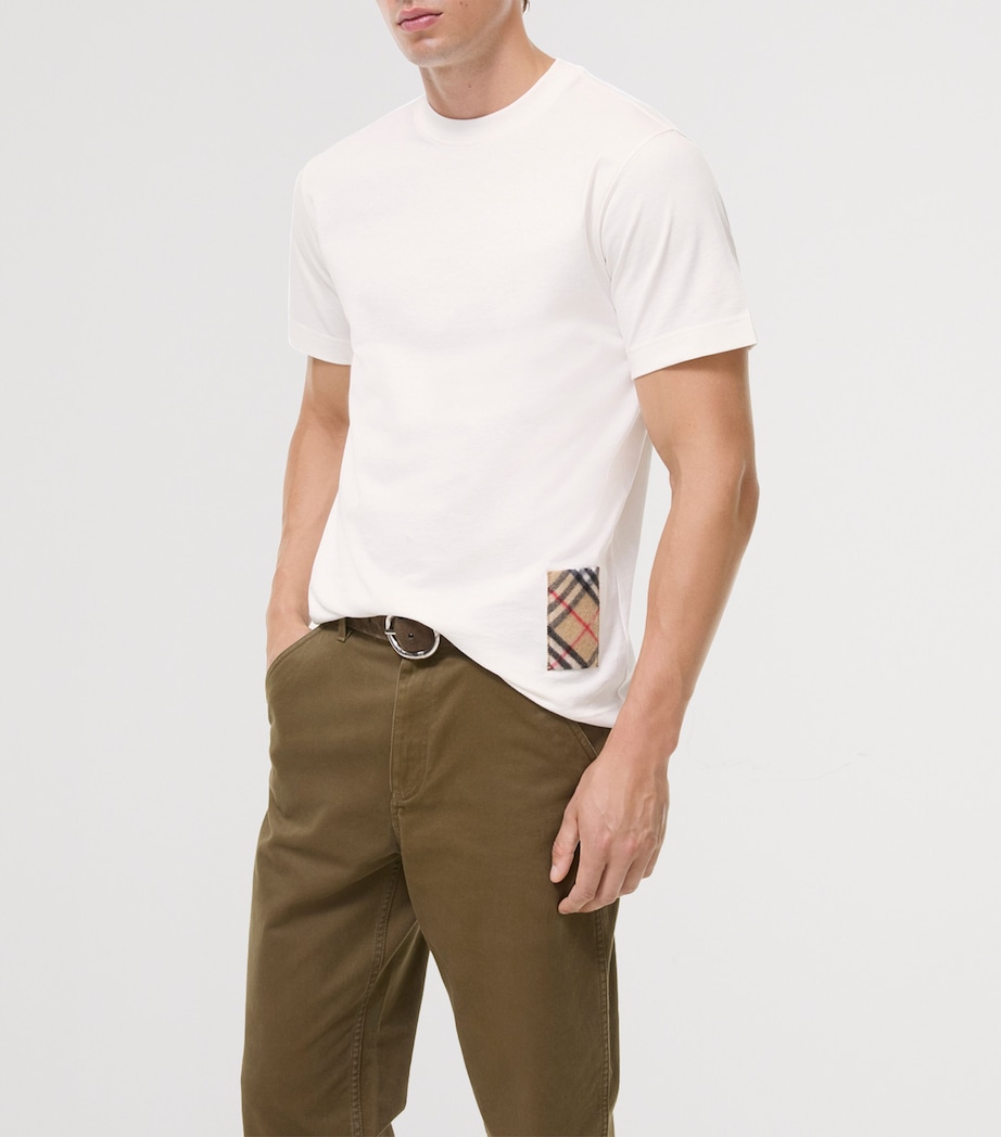 Burberry Mens Cotton Check-Patch T-Shirt Chalk Image 2