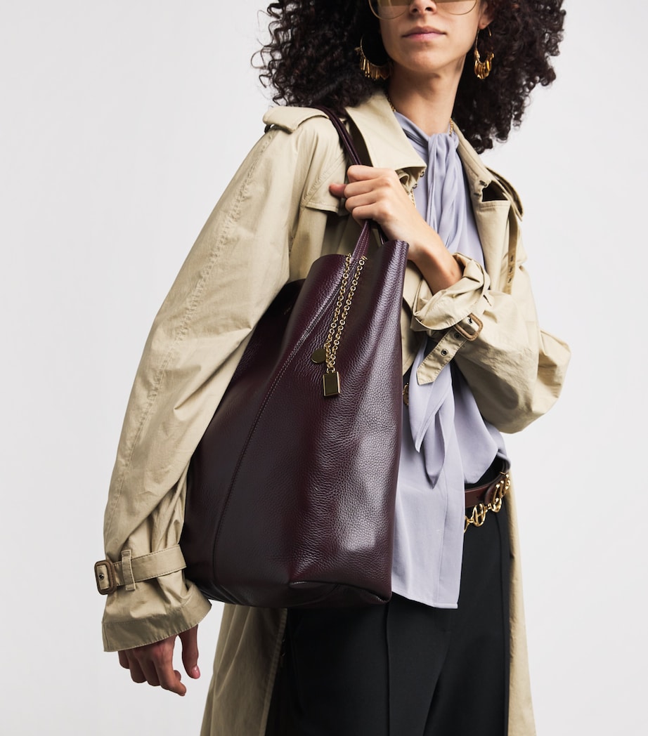 Large Leather Spin Tote Bag PERFECT PLUM Image 2