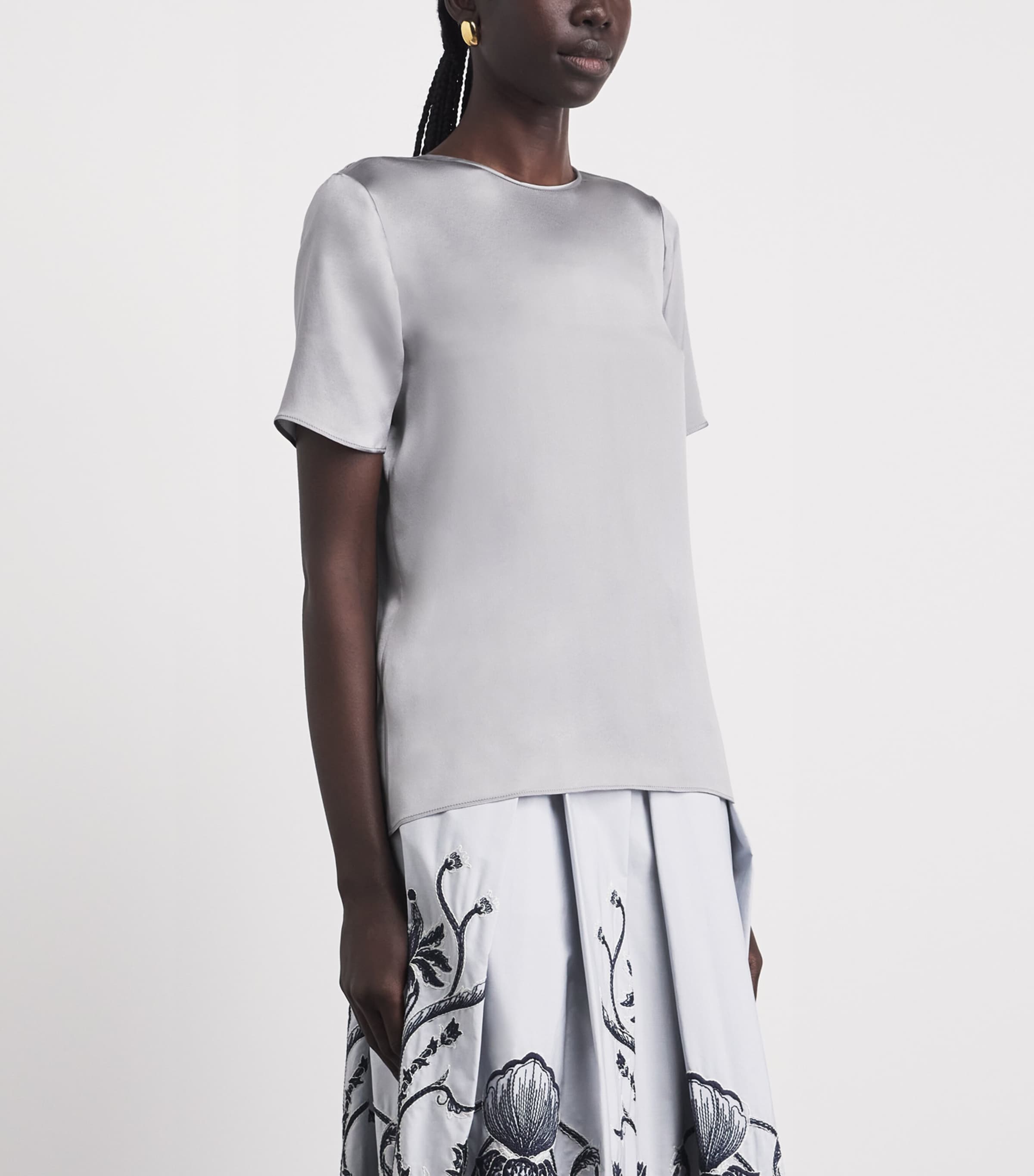 Eleventy Womens Silk Crew-Neck T-Shirt Nuvola Image 4
