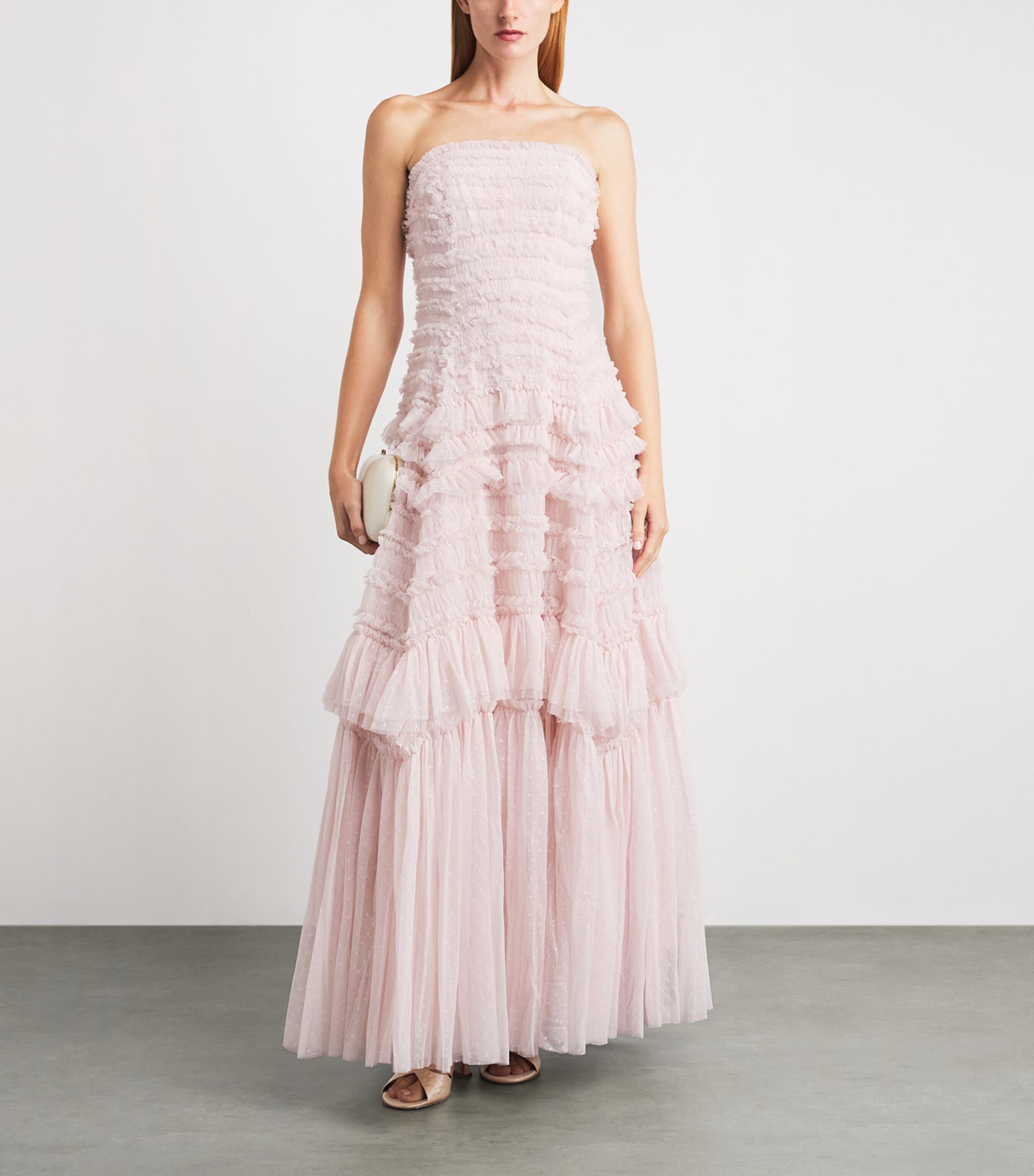 Needle & Thread Womens Ruffle Strapless  Valentine Maxi Dress Shell Image 2