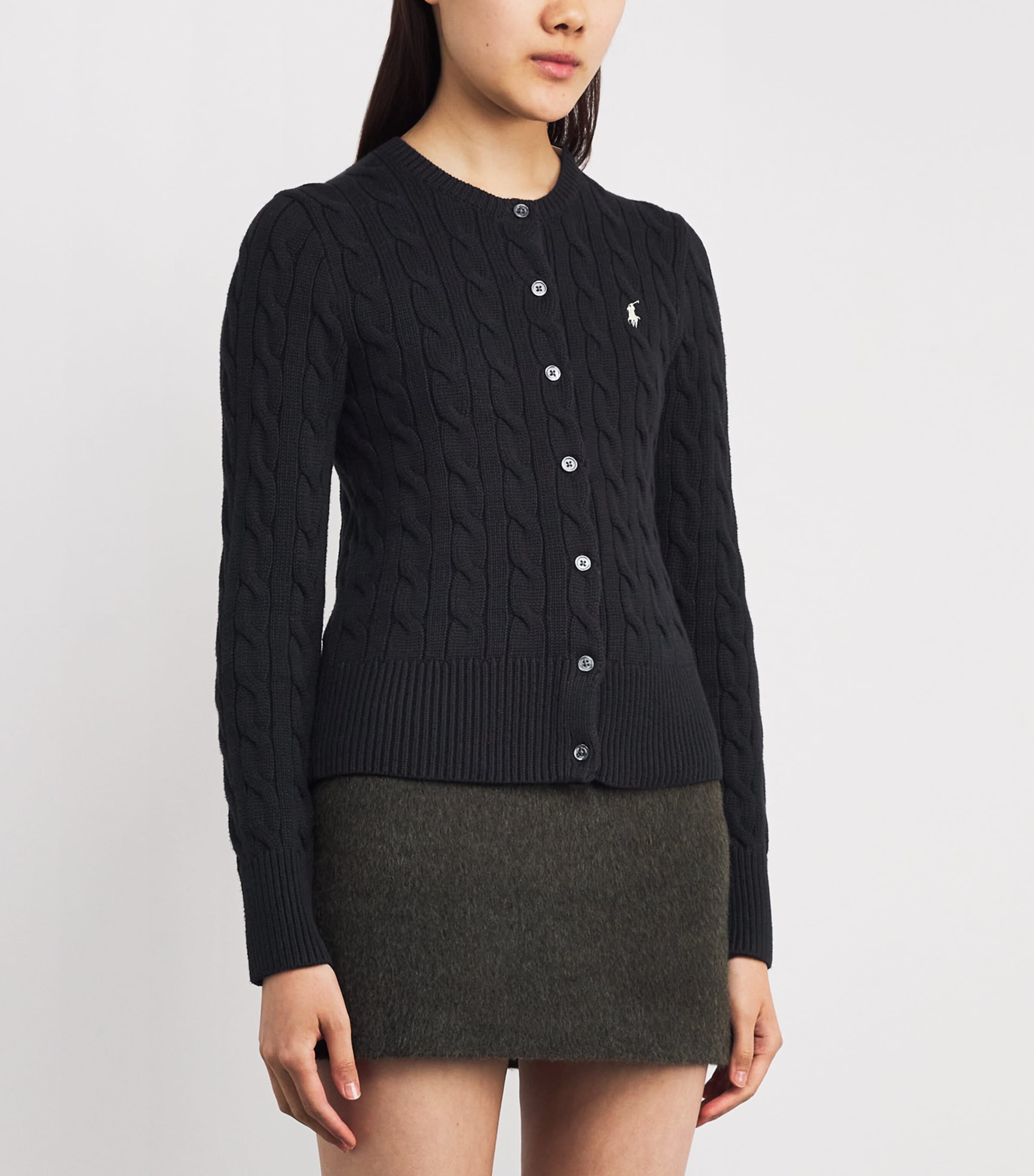 Cotton Cable-Knit Cardigan POLO BLACK Image 3