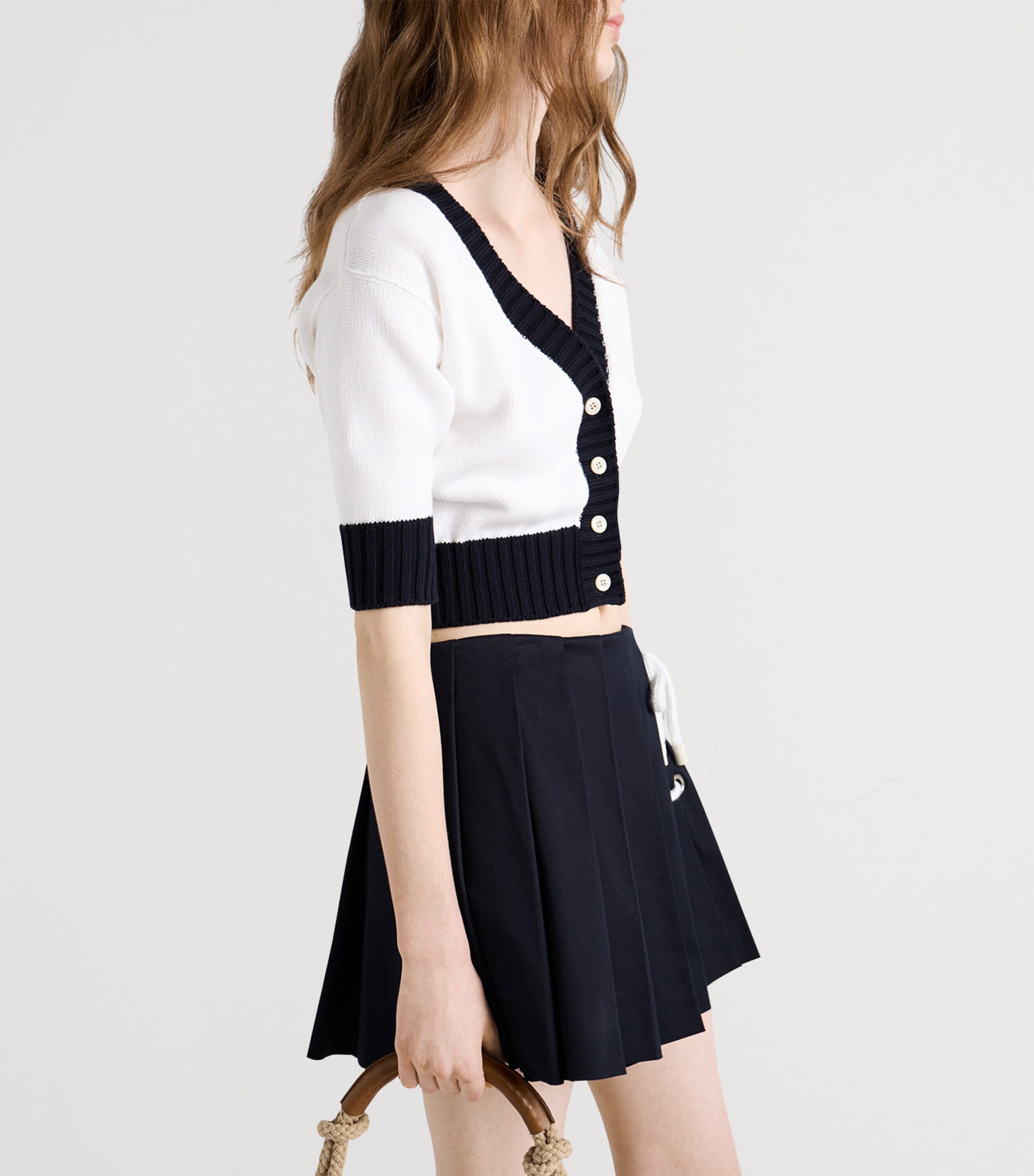 Cotton Cropped Cardigan F0UB0 Image 3