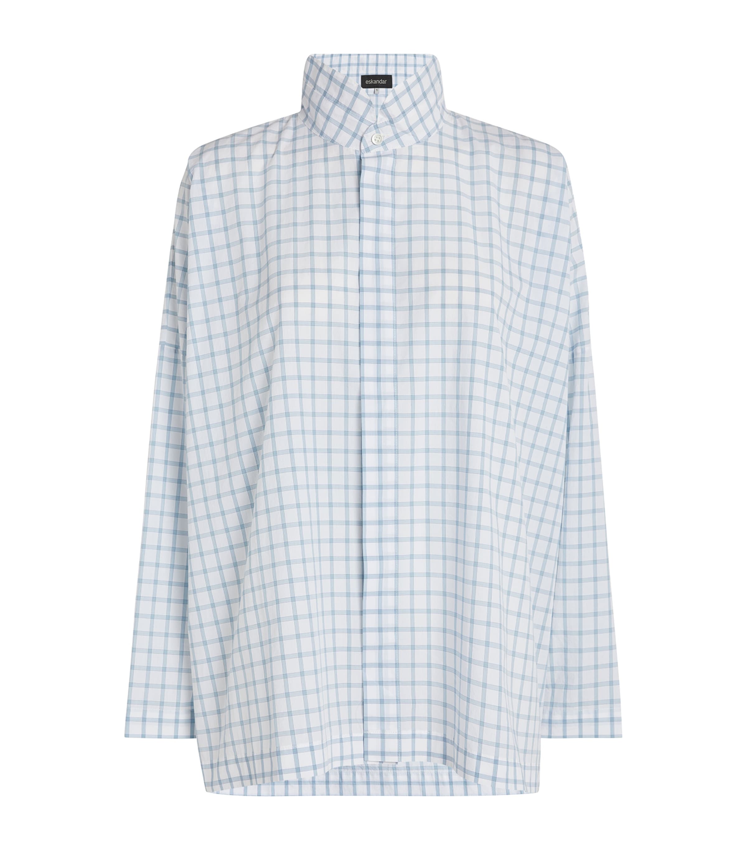 Shop Eskandar Check A-line Shirt In Blue