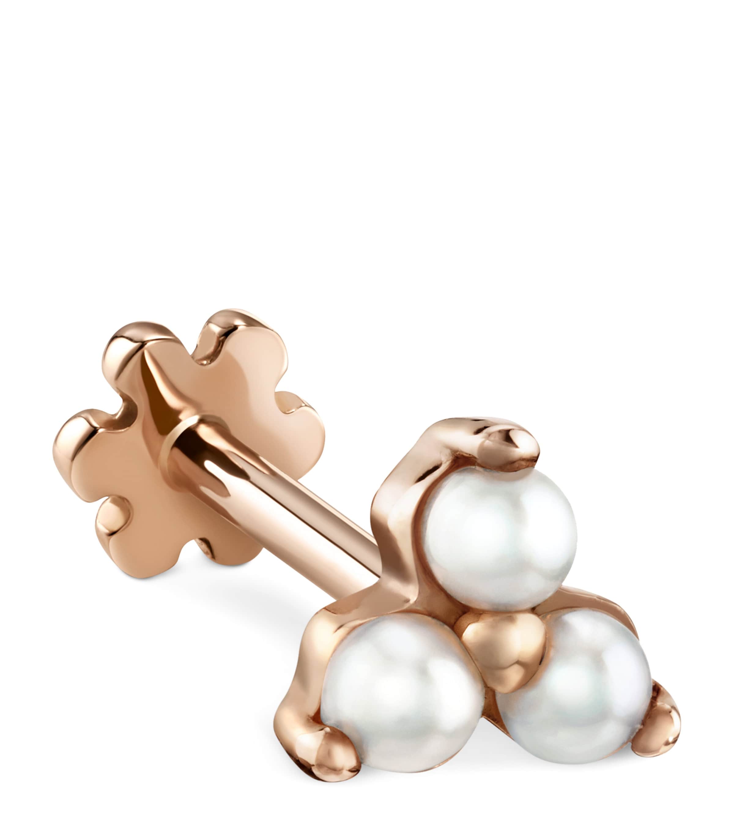 MARIA TASH ROSE GOLD PEARL TRINITY THREADED STUD EARRING