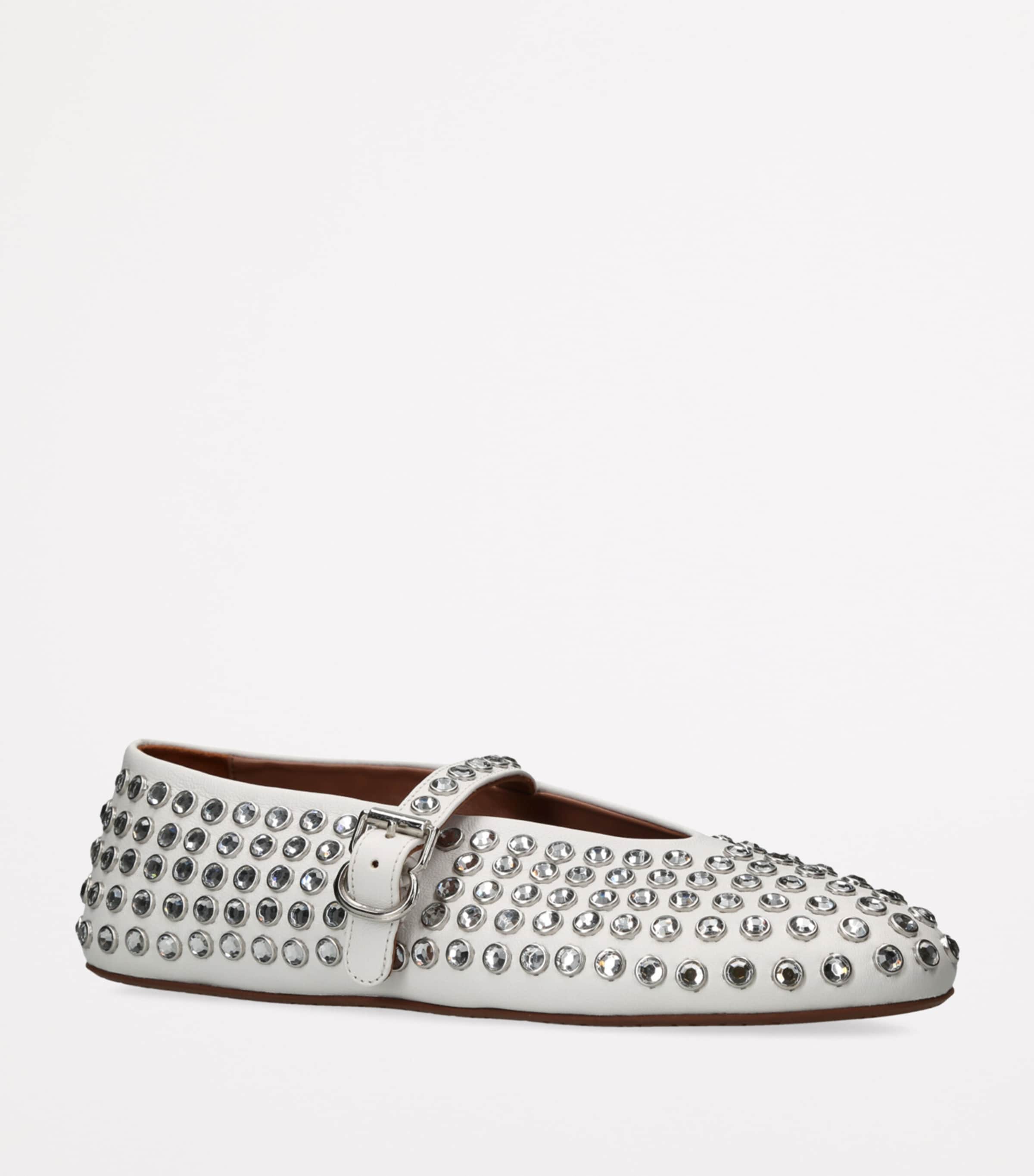 Leather Embellished Ballerina Flats WHITE Image 3