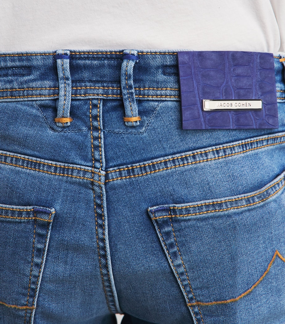 Jacob Cohën Mens Crocodile Leather Patch Straight Jeans Medium Blue Image 3