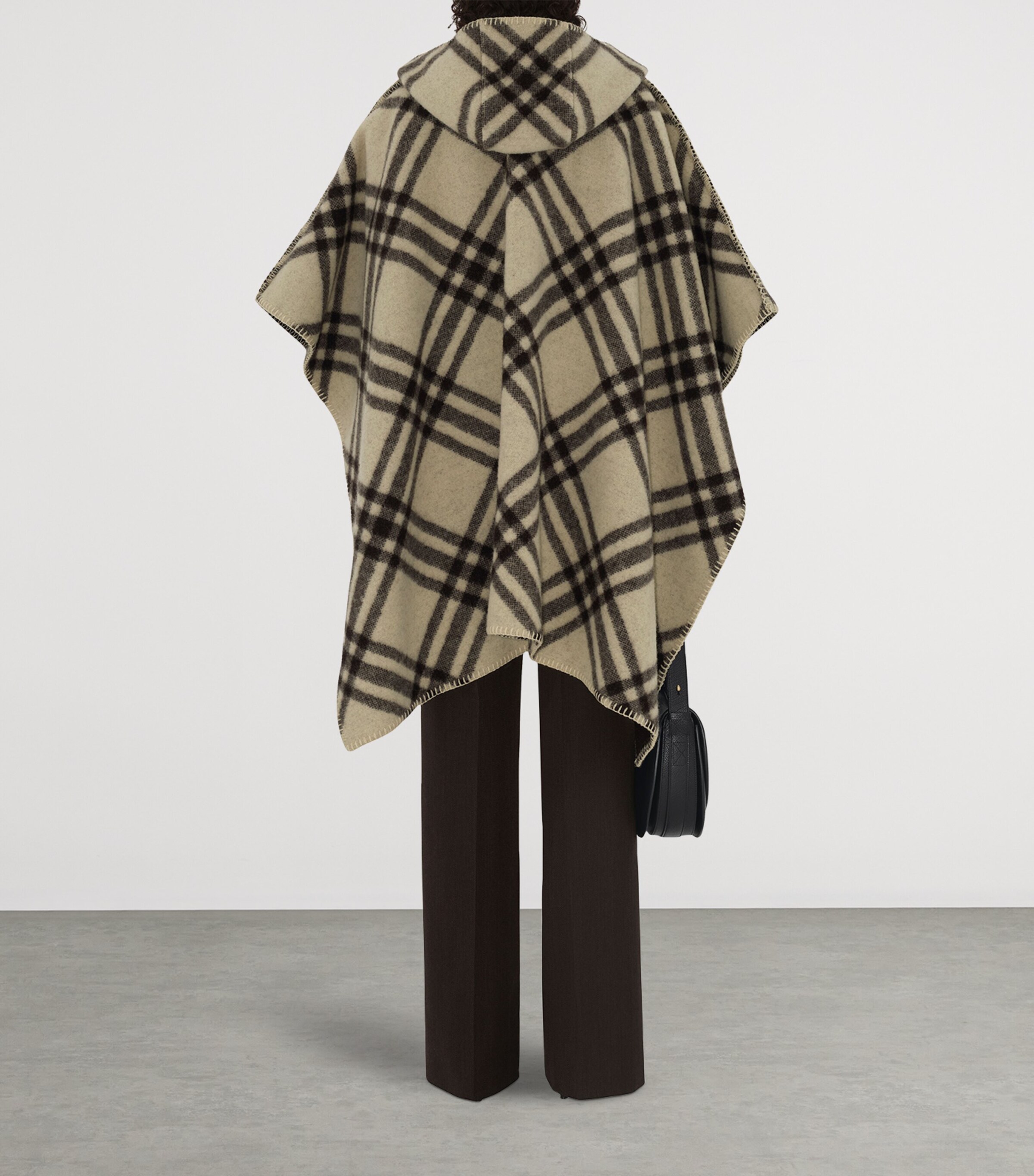 Wool Reversible Check Hooded Cape CANDLE Image 4