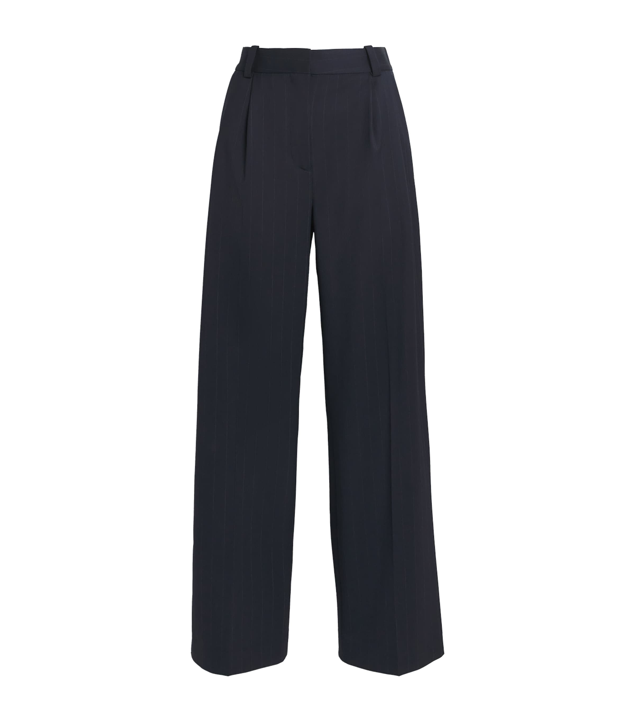 Maje Womens Wool-Blend Pinstripe Wide-Leg Trousers Navy Image 1