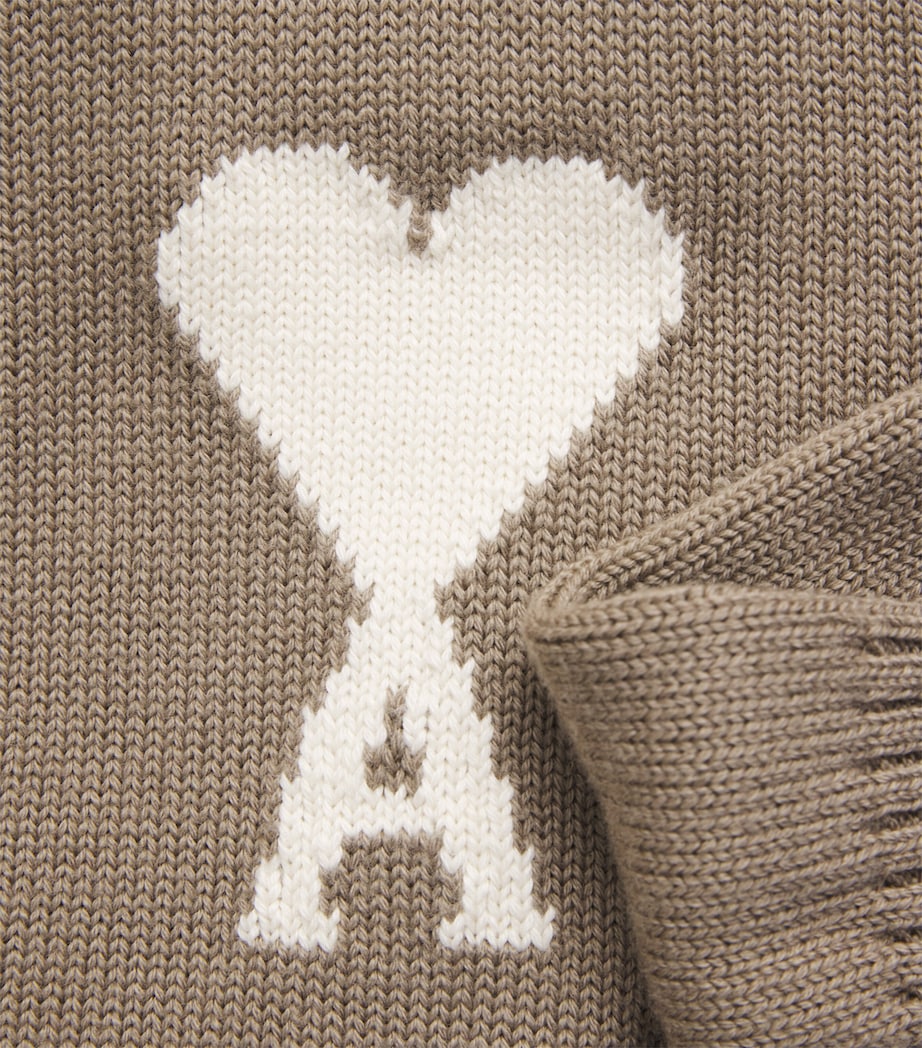 AMI Paris Mens Virgin Wool Ami de Coeur Cardigan Bge Taupe/ecru Image 6