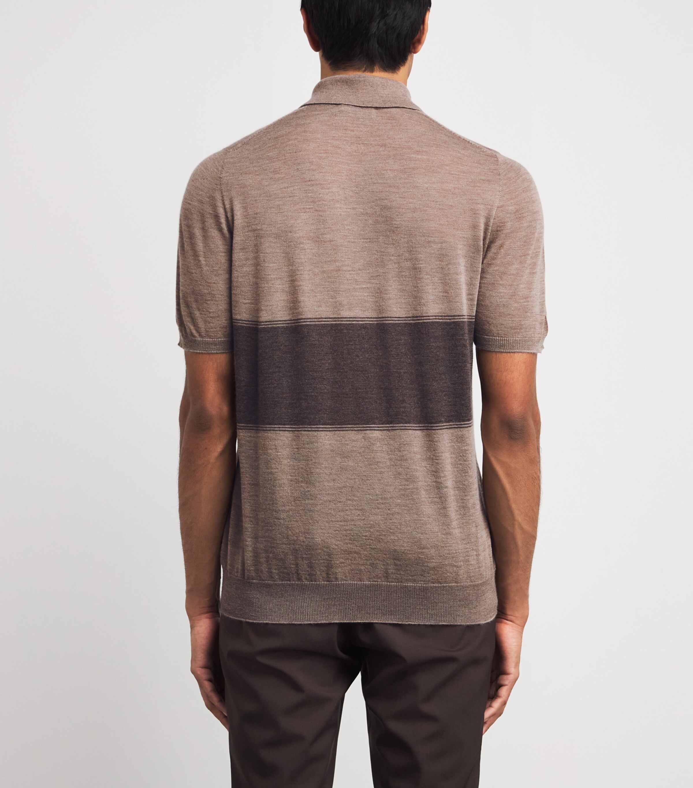 Superfine Cashmere Stripe Polo Shirt Q25929 PEBBLE/ASH Image 4