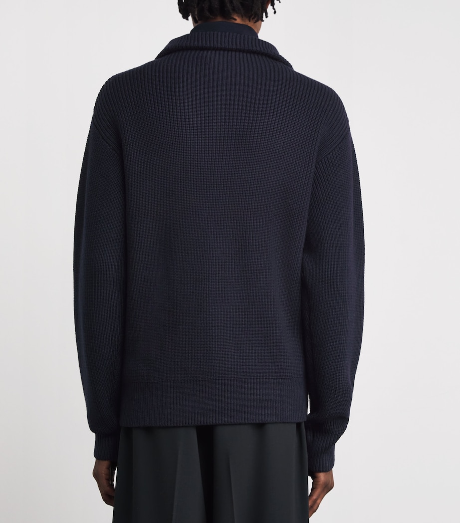 Merino Wool Quarter-Zip Ribbed Sweater DARK NAVY Image 4