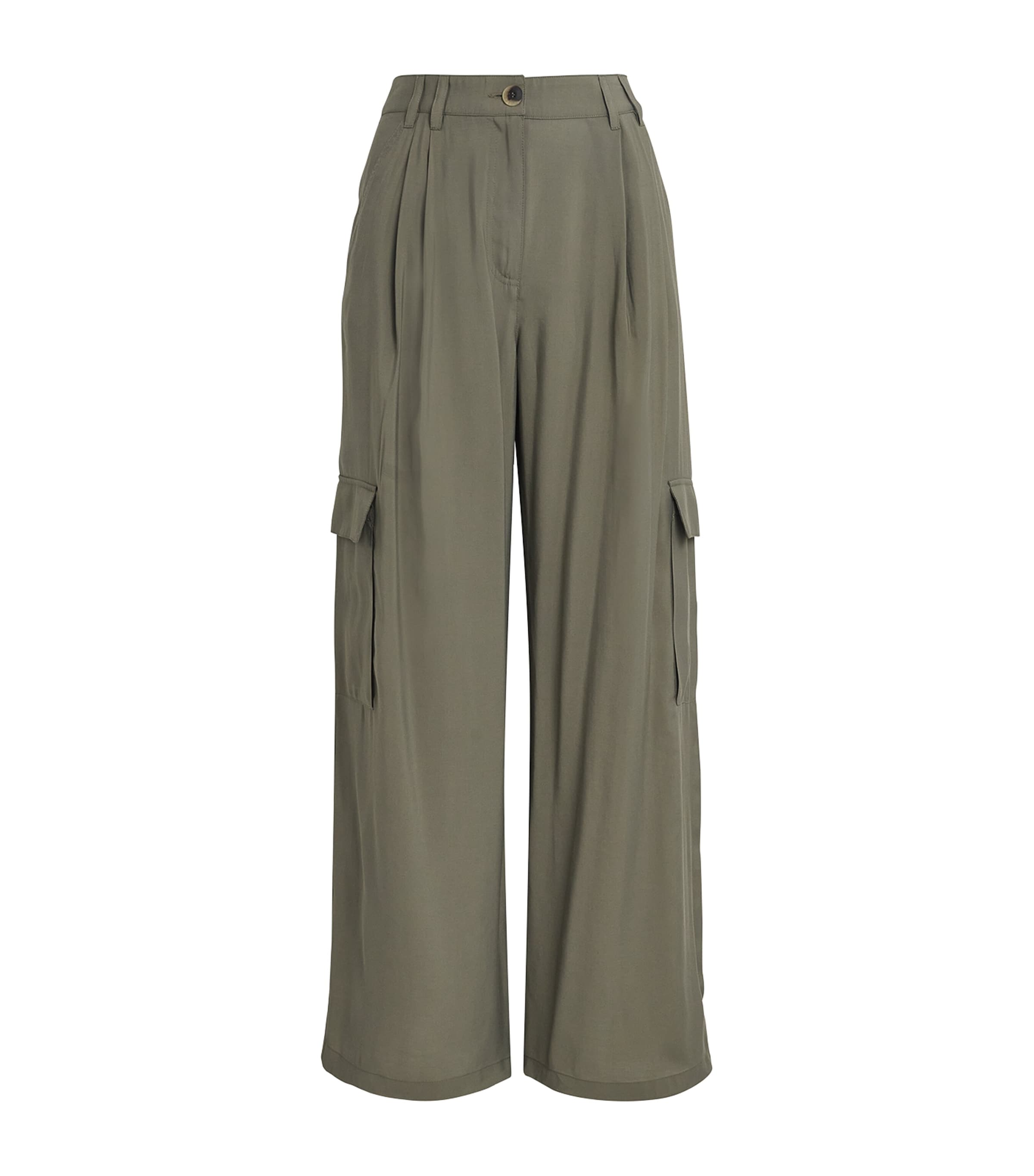 Pleated Wide-Leg Cargo Trousers KAKI Image 1