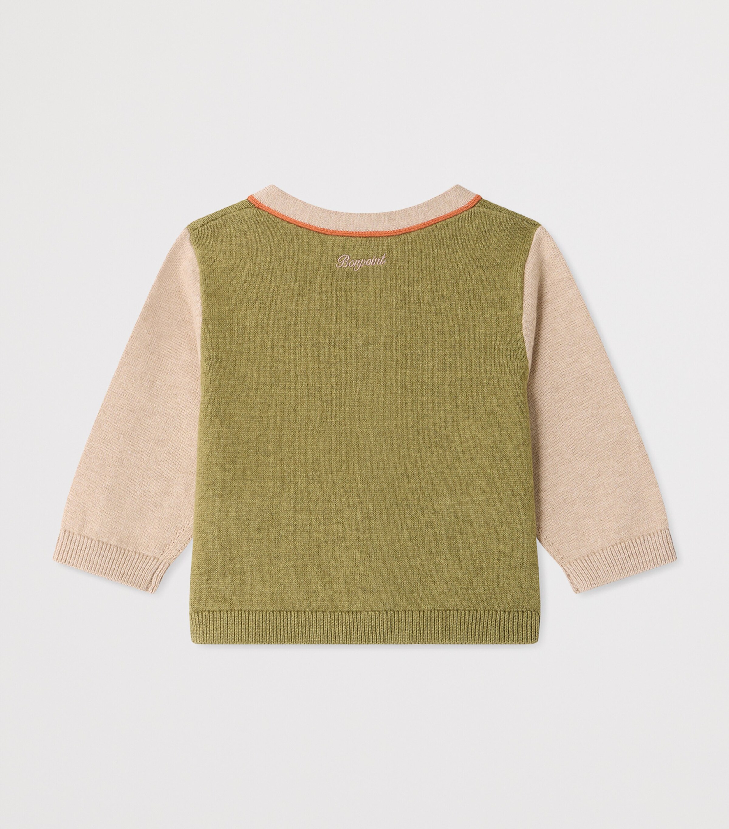 Bonpoint Organic Cotton-Cashmere Tahiel Cardigan (6-12 Months) Kaki Fonce Image 2