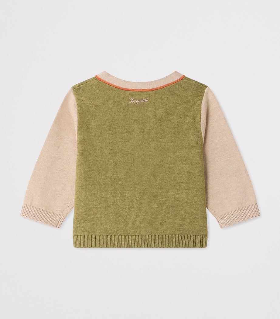 Bonpoint Organic Cotton-Cashmere Tahiel Cardigan (6-12 Months) Kaki Fonce Image 2