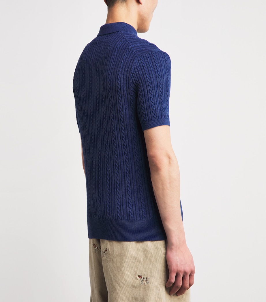 Polo Ralph Lauren Mens Cotton Cable-Knit Polo Shirt Rustic Navy Hthr Image 5