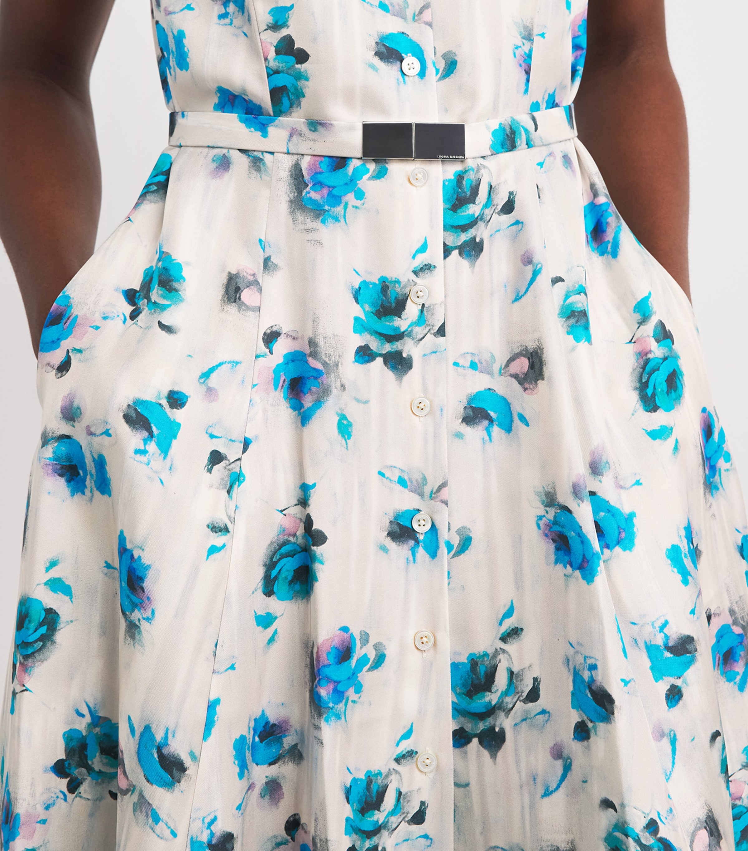 Tory Burch Womens Silk Floral Midi Shirt Dress Blue Roses Image 5