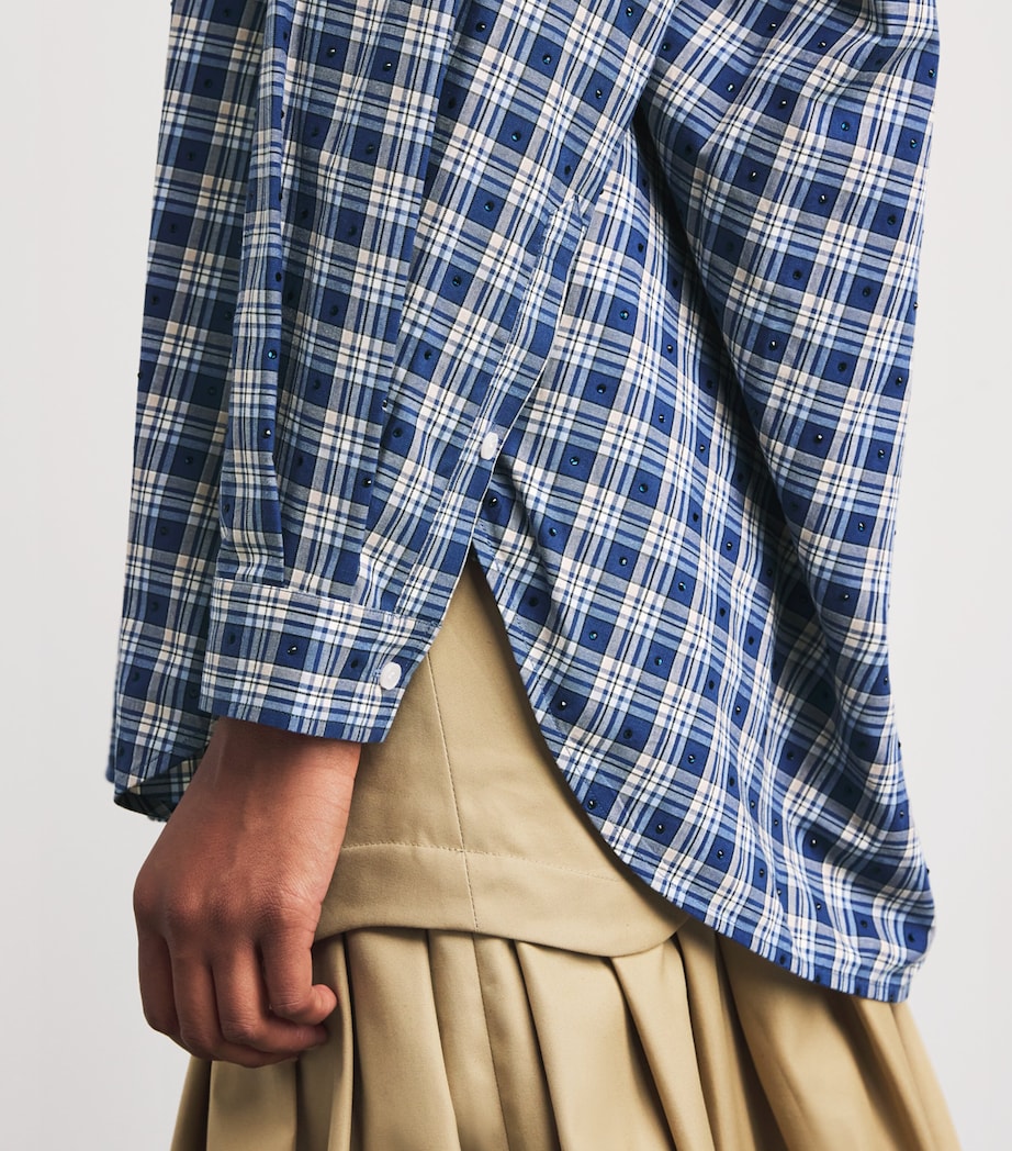 Rhinestone-Embellished Check Shirt BLUE Image 6