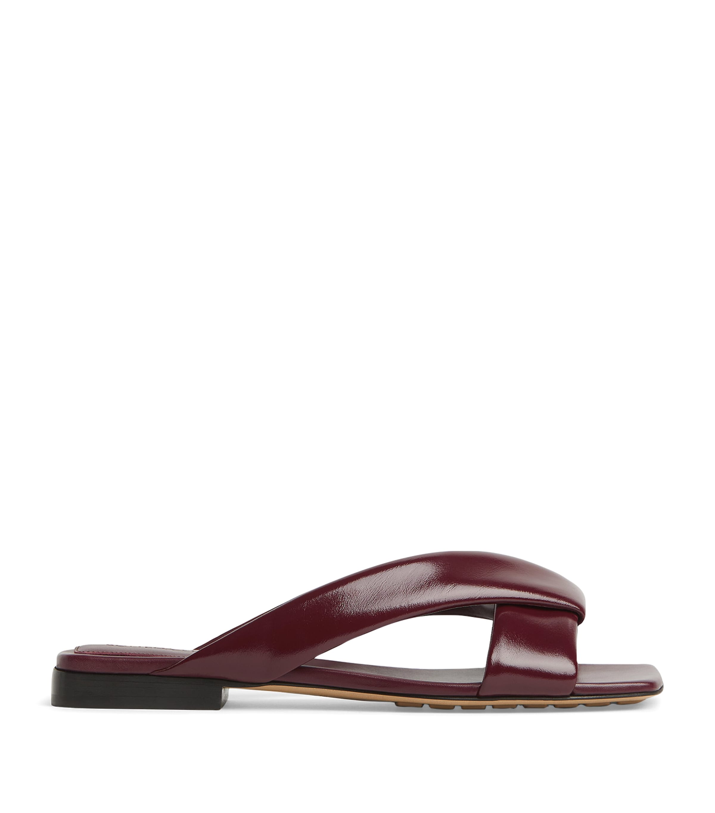 Bottega Veneta Burgundy Shiny Calf Leather Riva Flat Mules In Red