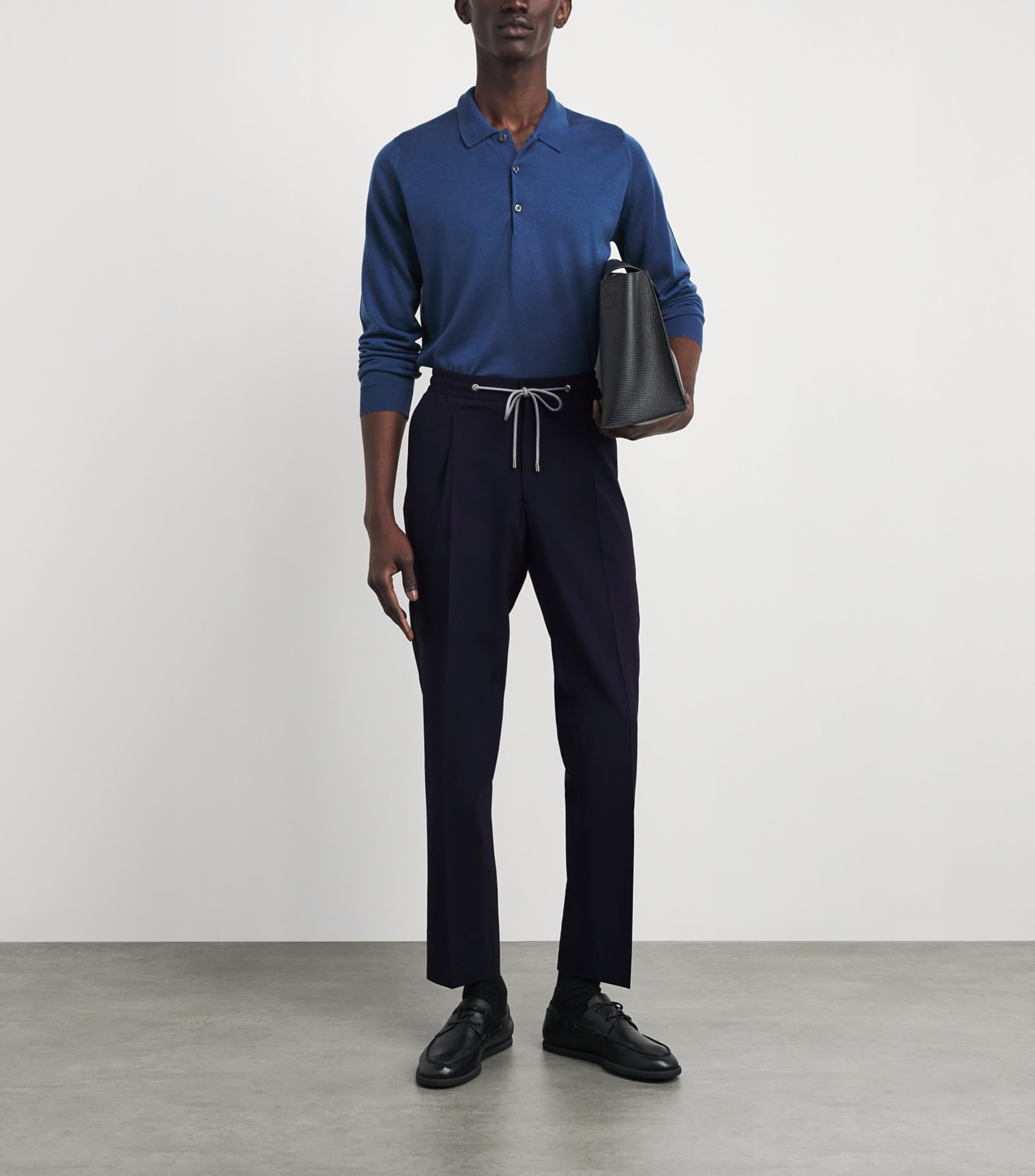 Corneliani Mens Stretch-Virgin Wool Drawstring Trousers Navy Blue Image 2