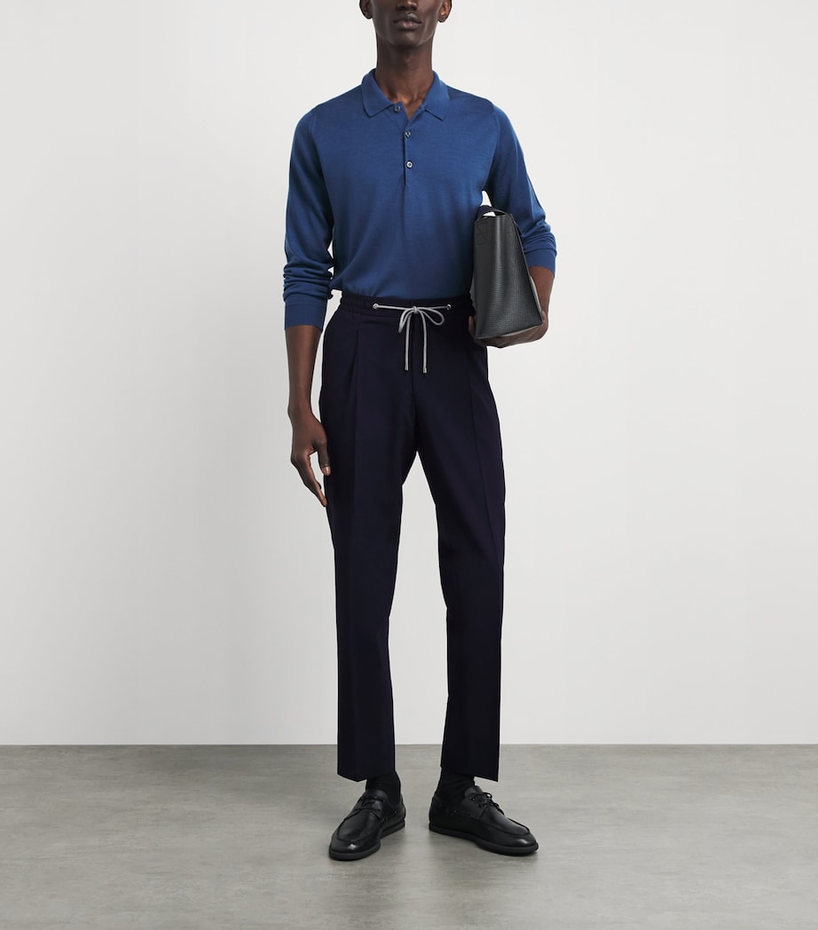 Corneliani Mens Stretch-Virgin Wool Drawstring Trousers Navy Blue Image 2
