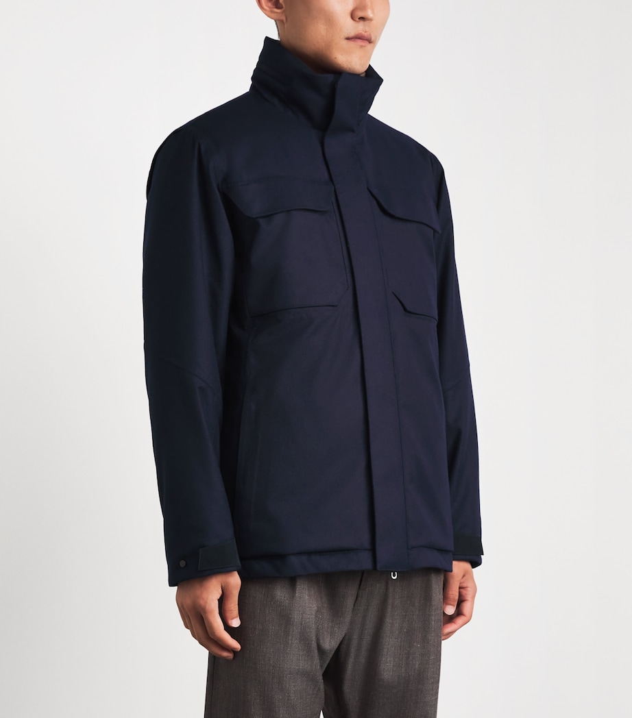 Sease Mens Laminated Virgin Wool-Cashmere Field Jacket Navy Blue Image 4